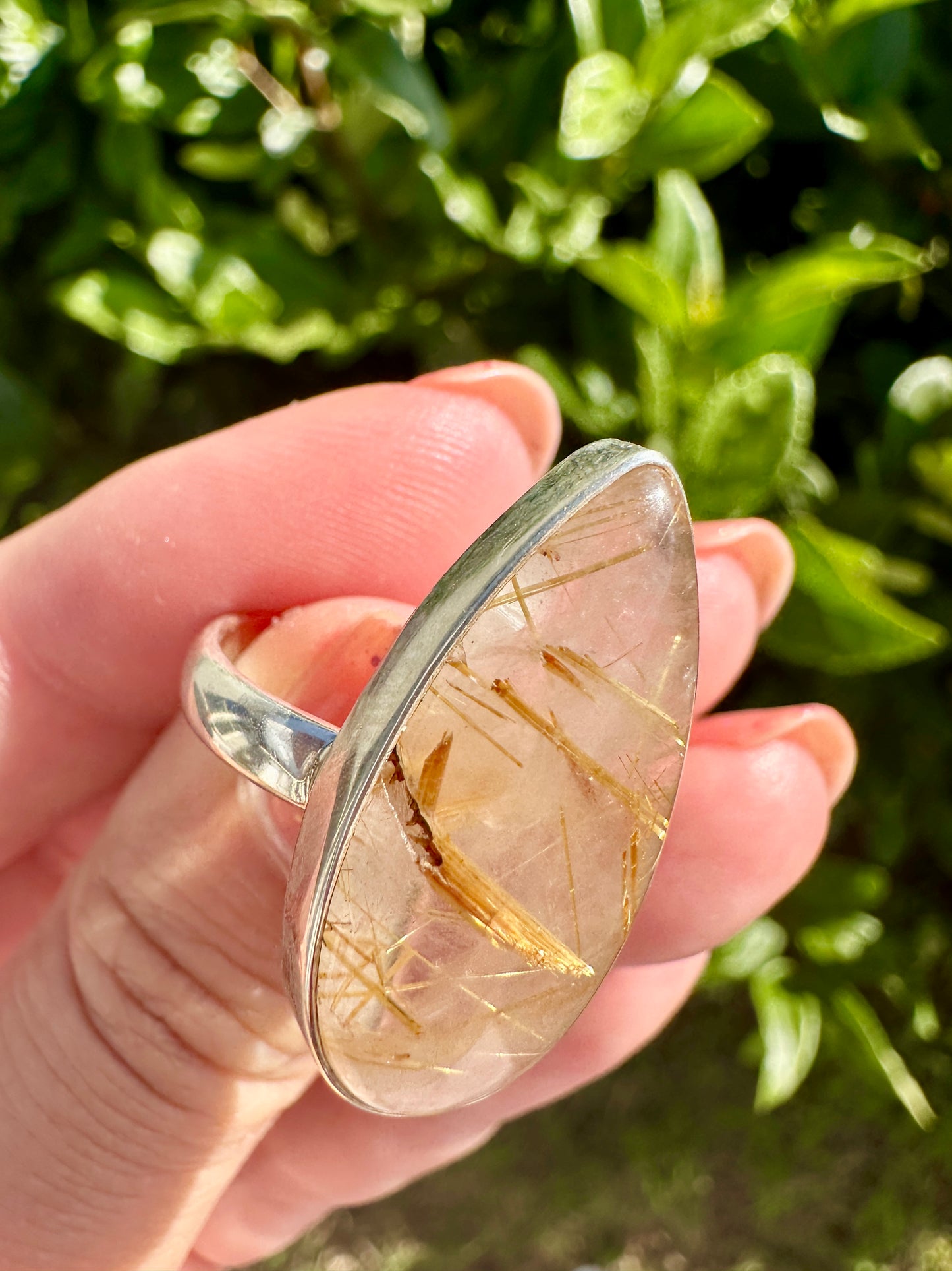 Gold Rutile Sterling Silver Ring Size 8.25: Exquisite Handcrafted Ring with Unique Golden Needle Inclusions, Ideal for Daily Wear or Special Occasions (Copy)