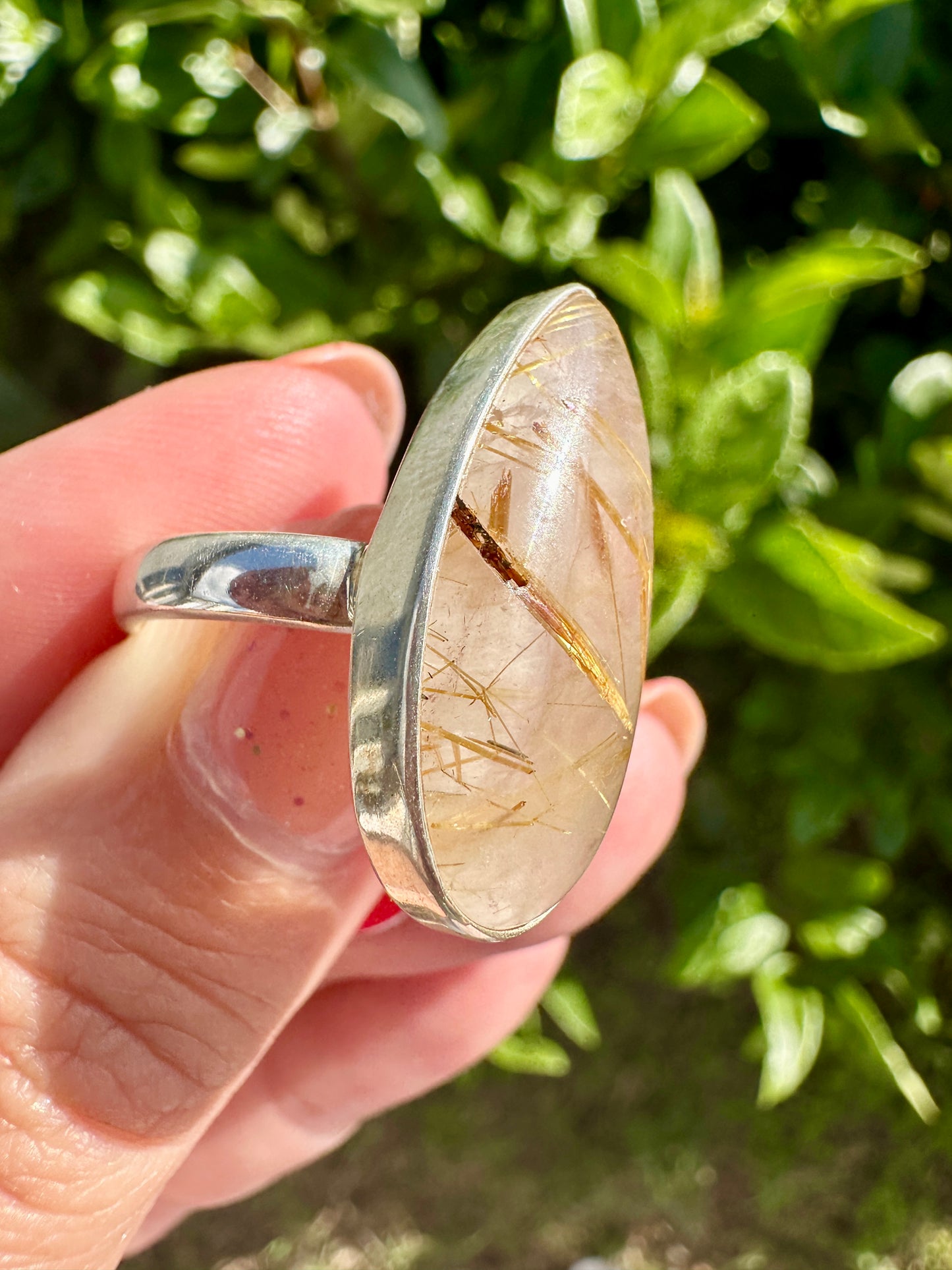 Gold Rutile Sterling Silver Ring Size 8.25: Exquisite Handcrafted Ring with Unique Golden Needle Inclusions, Ideal for Daily Wear or Special Occasions (Copy)