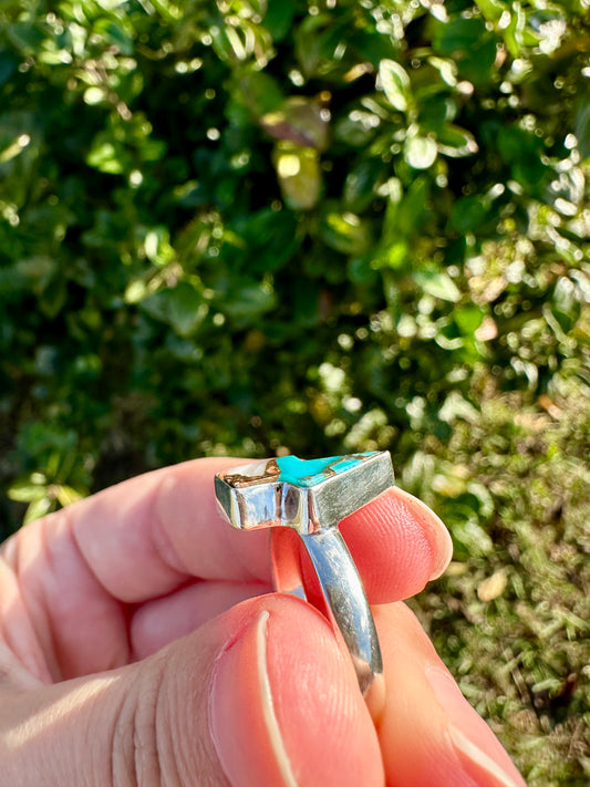 Spiny Oyster Turquoise Sterling Silver Lightning Bolt Ring, Unique Size 8 Statement Jewelry, Boho Southwestern Gift for Her