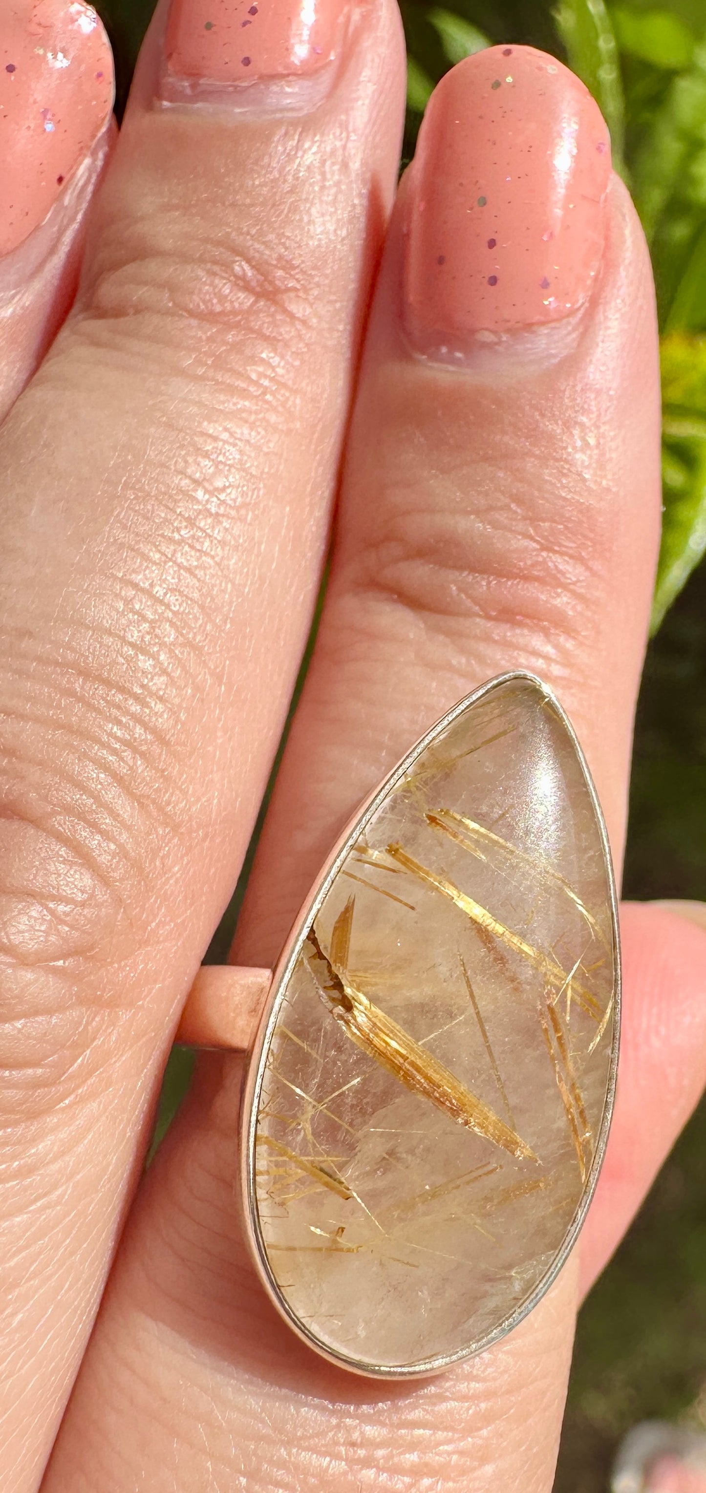 Gold Rutile Sterling Silver Ring Size 8.25: Exquisite Handcrafted Ring with Unique Golden Needle Inclusions, Ideal for Daily Wear or Special Occasions (Copy)