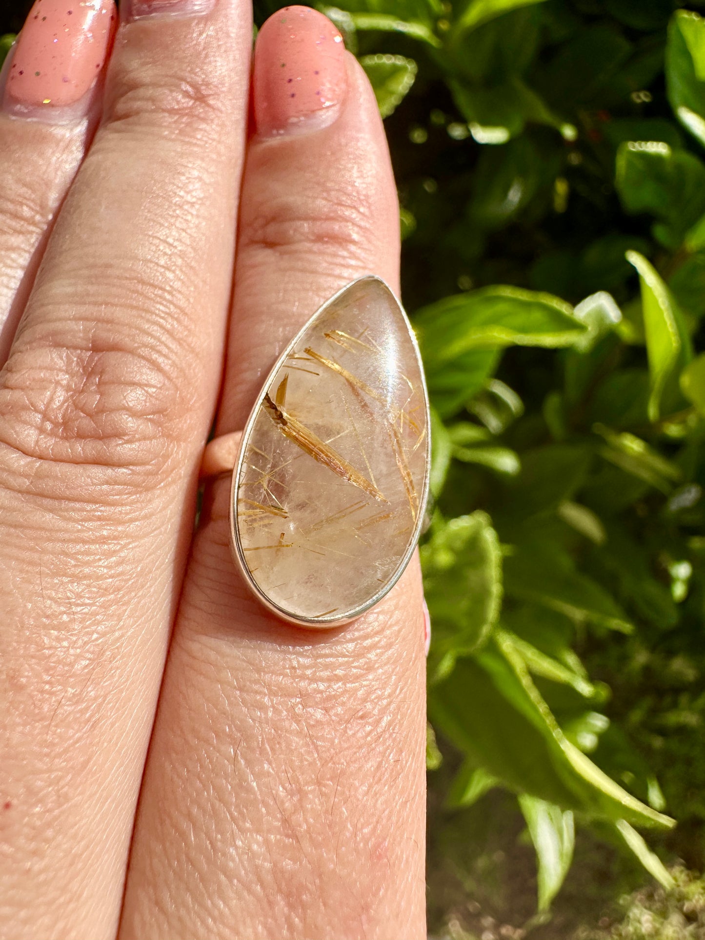 Gold Rutile Sterling Silver Ring Size 8.25: Exquisite Handcrafted Ring with Unique Golden Needle Inclusions, Ideal for Daily Wear or Special Occasions (Copy)