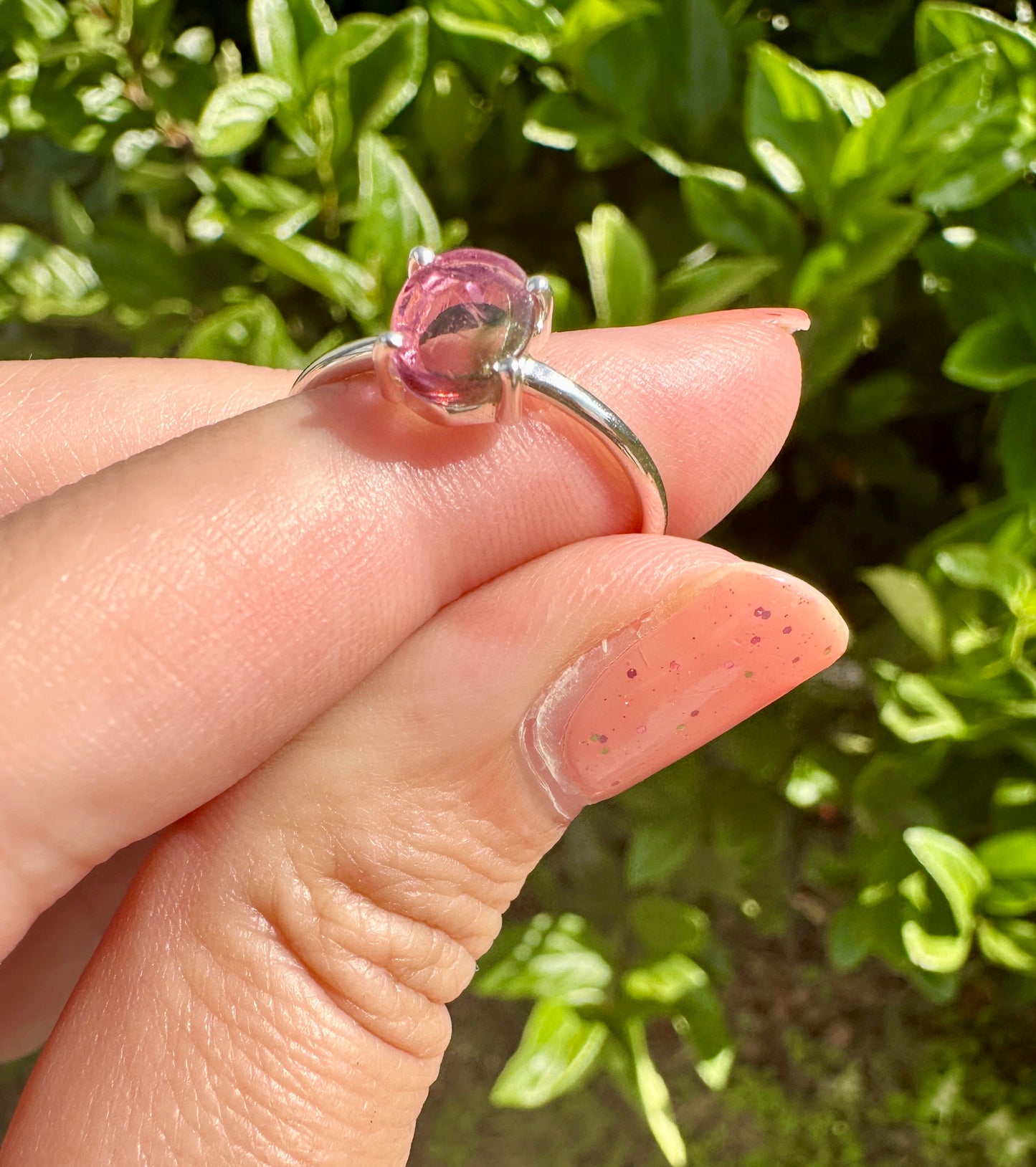 Charming Watermelon Tourmaline Ring in Sterling Silver, Size 8.25 - Vibrant Color Spectrum, Elegant Handcrafted Jewelry, Unique Gift Idea