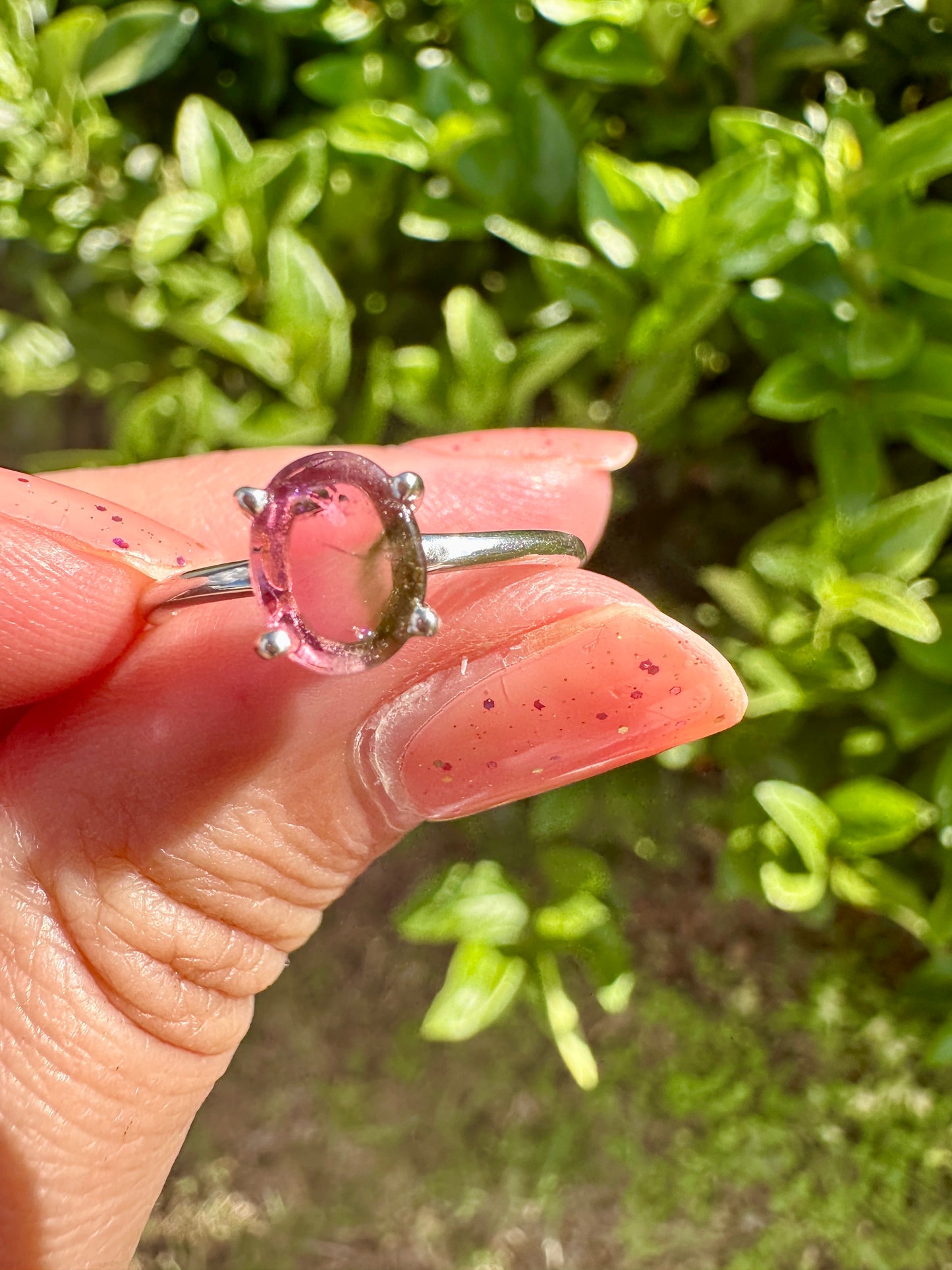 Charming Watermelon Tourmaline Ring in Sterling Silver, Size 8.25 - Vibrant Color Spectrum, Elegant Handcrafted Jewelry, Unique Gift Idea