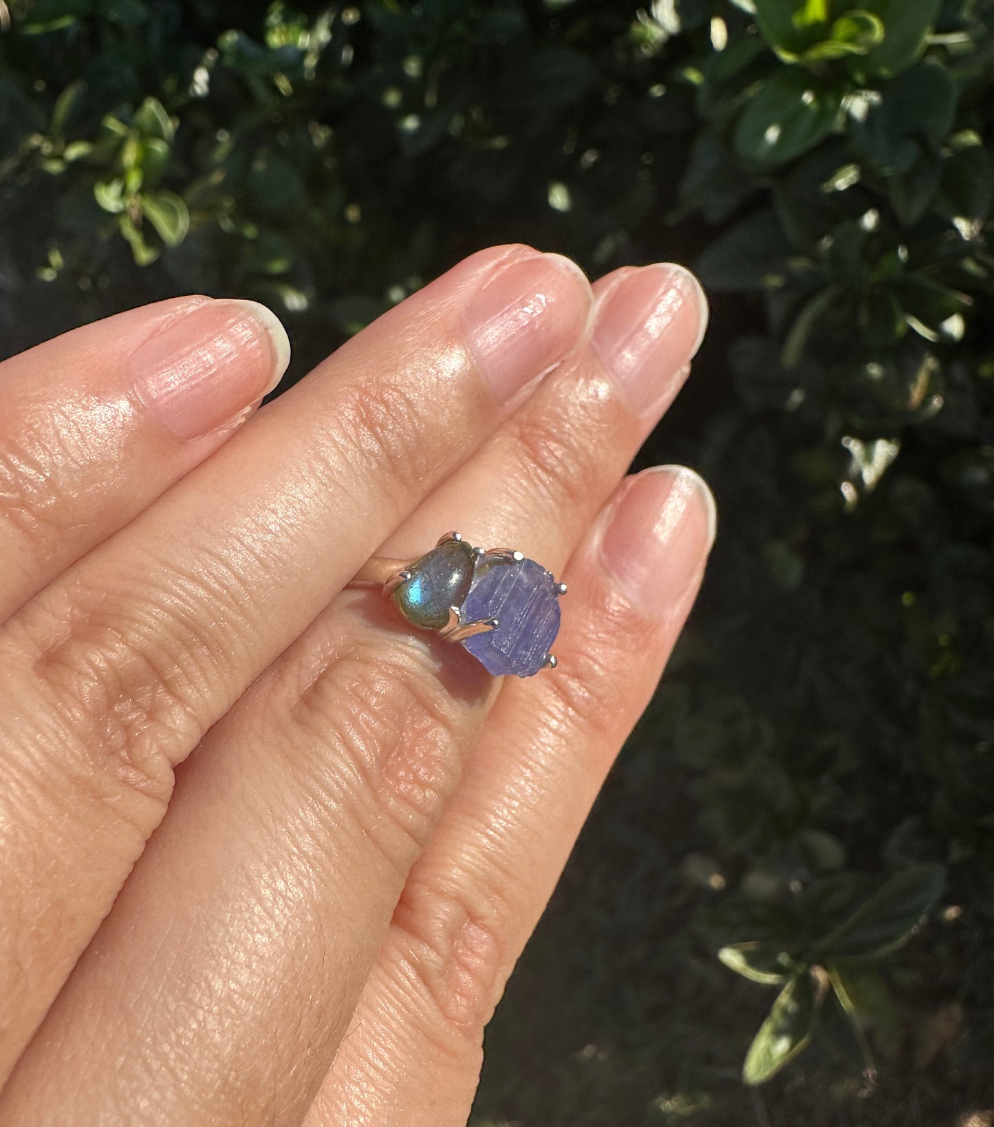 Labradorite and Tanzanite Sterling Silver Ring, Unique Size 7 Gemstone Jewelry, Elegant Boho Statement Gift for Her