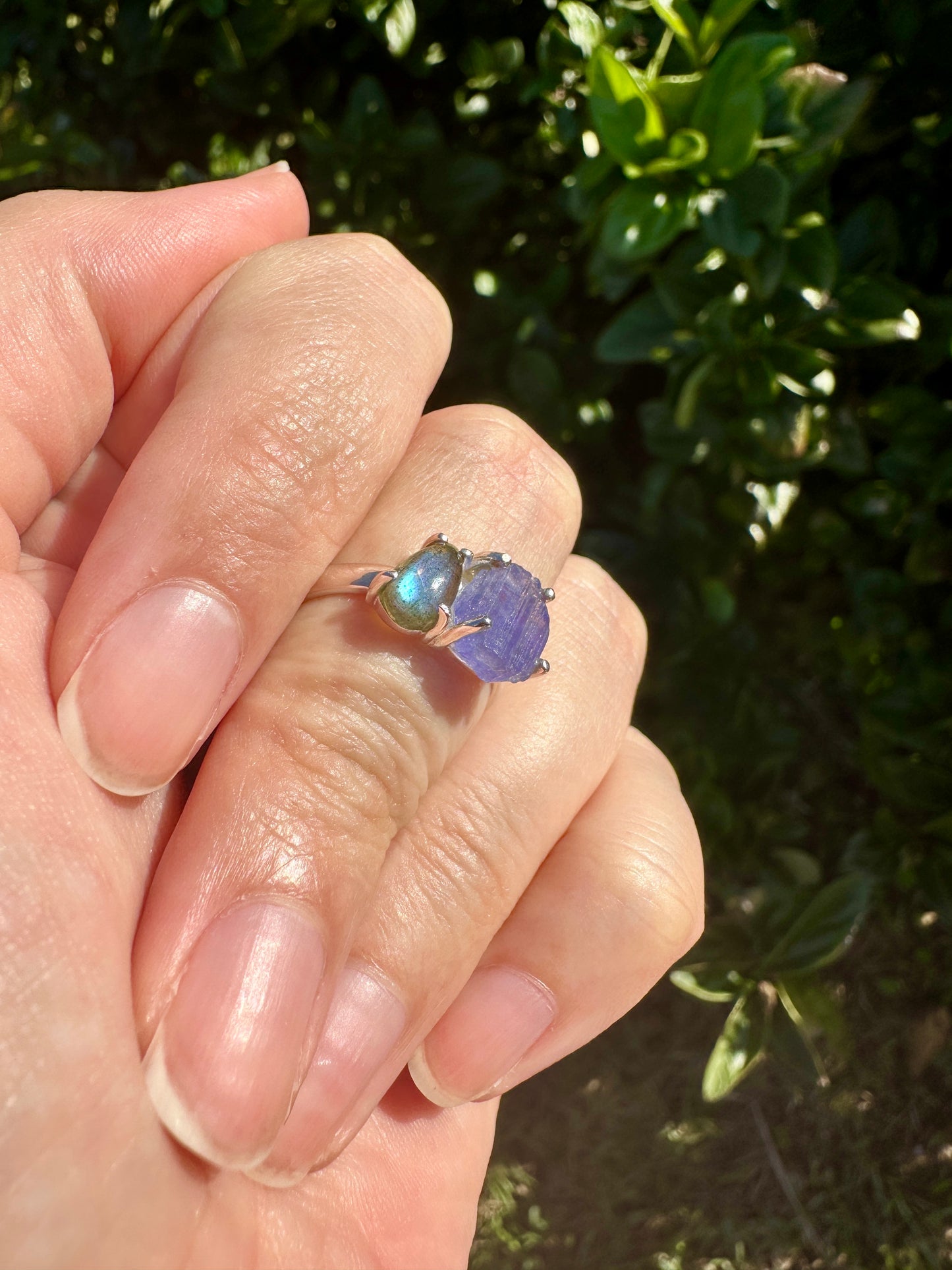 Labradorite and Tanzanite Sterling Silver Ring, Unique Size 7 Gemstone Jewelry, Elegant Boho Statement Gift for Her