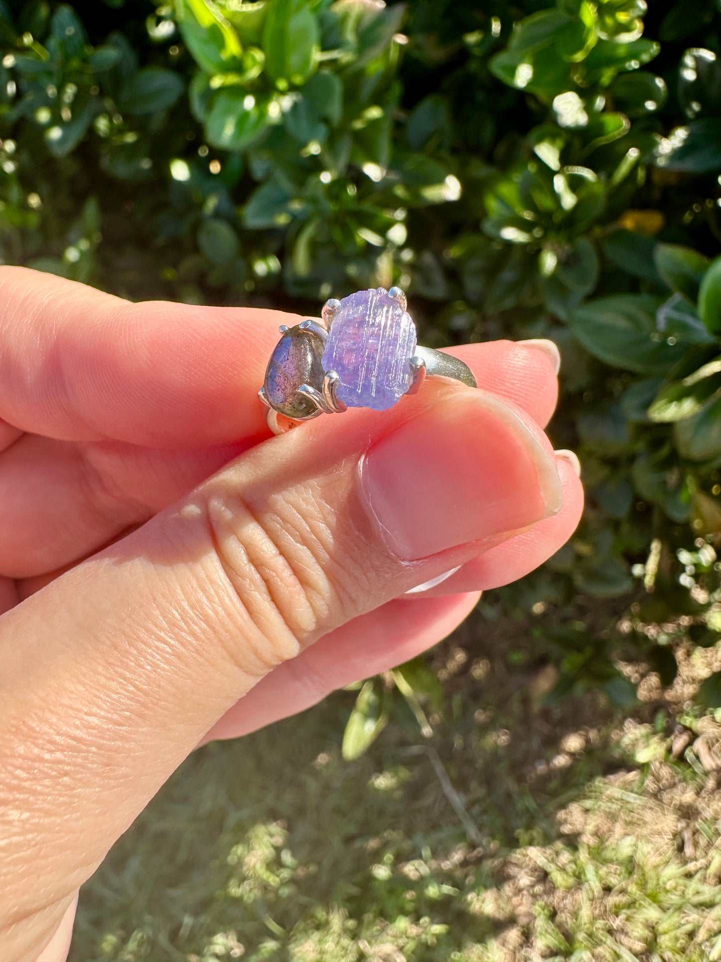 Labradorite and Tanzanite Sterling Silver Ring, Unique Size 7 Gemstone Jewelry, Elegant Boho Statement Gift for Her