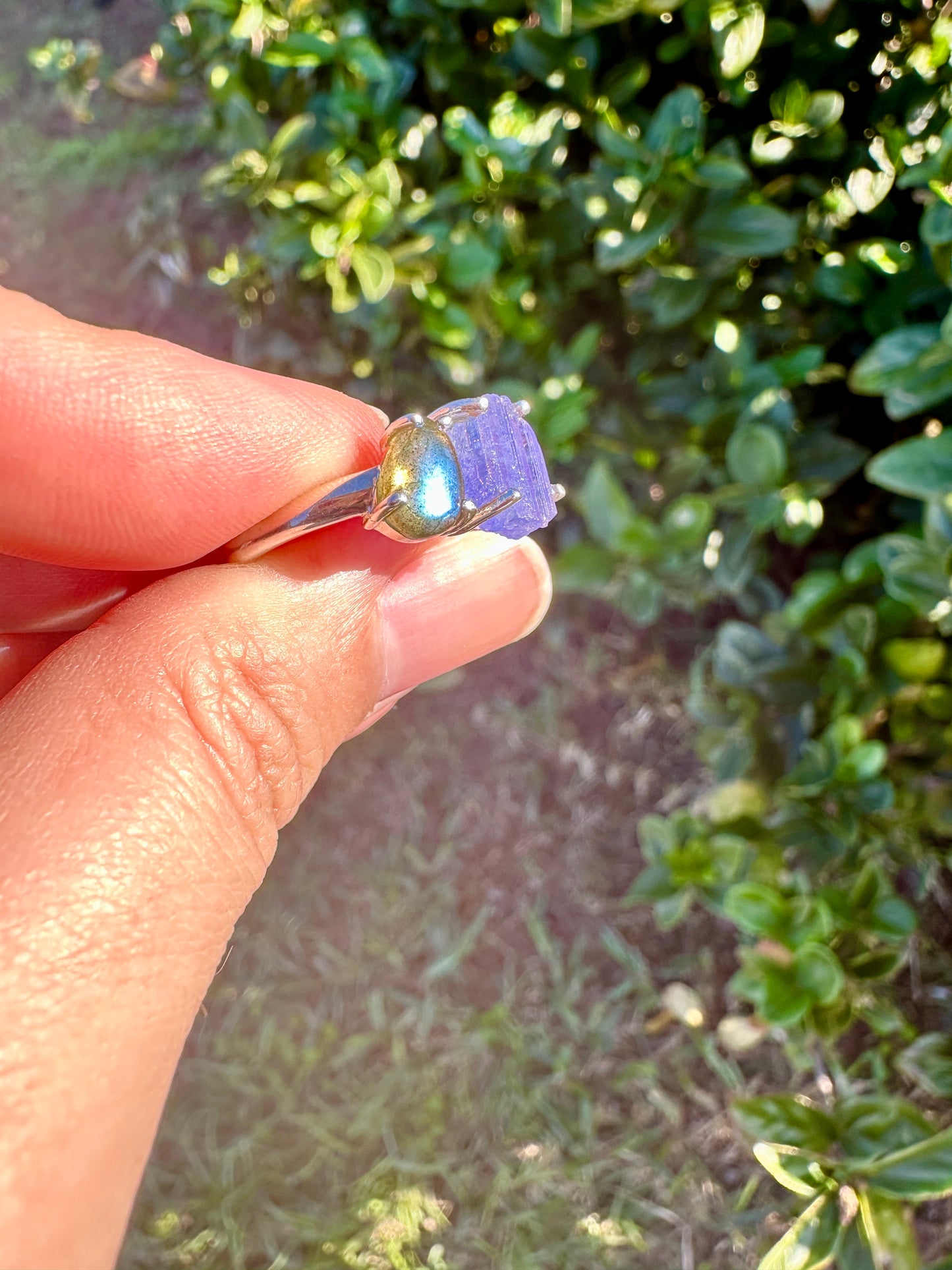 Labradorite and Tanzanite Sterling Silver Ring, Unique Size 7 Gemstone Jewelry, Elegant Boho Statement Gift for Her