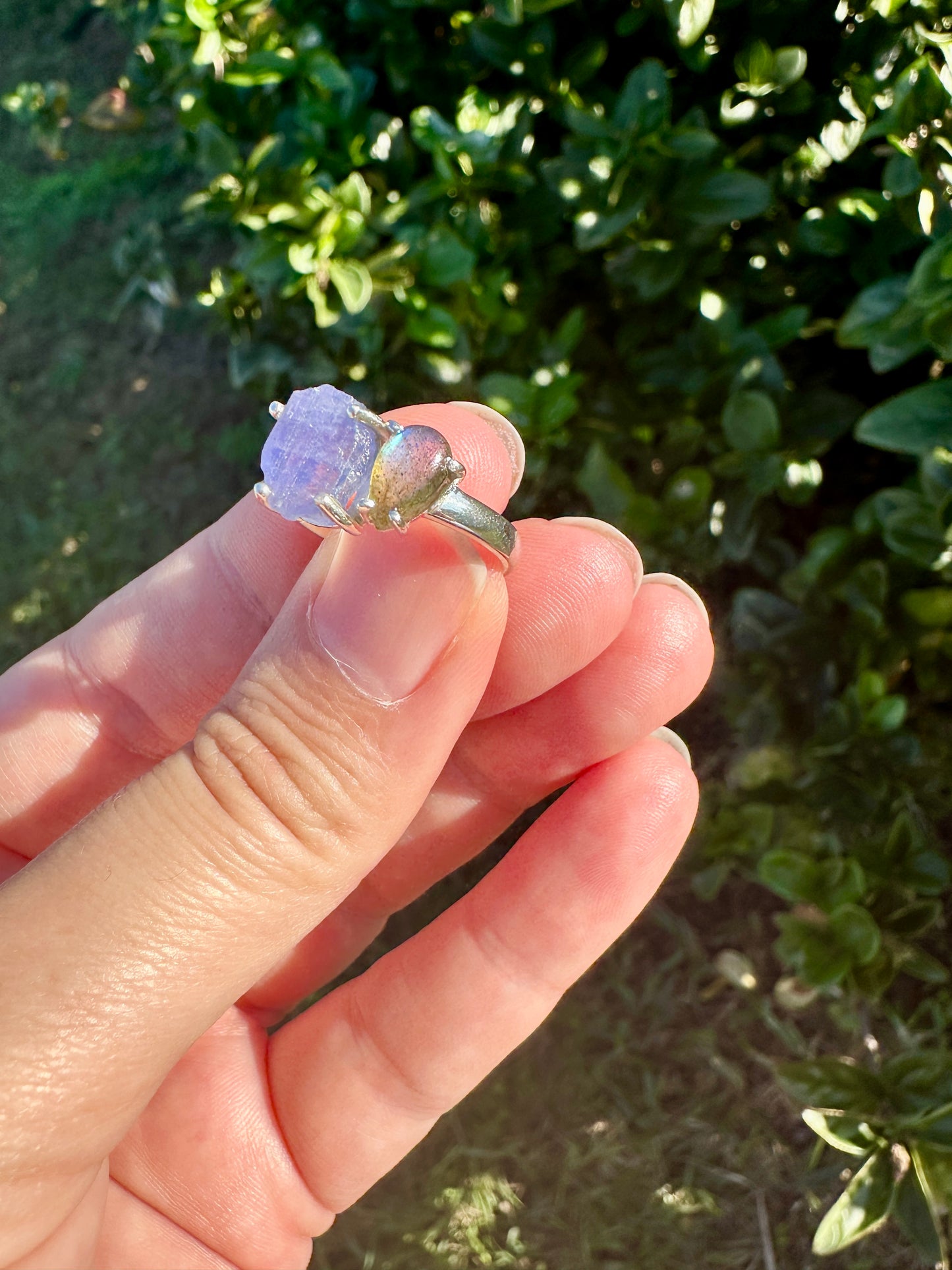 Labradorite and Tanzanite Sterling Silver Ring, Unique Size 7 Gemstone Jewelry, Elegant Boho Statement Gift for Her