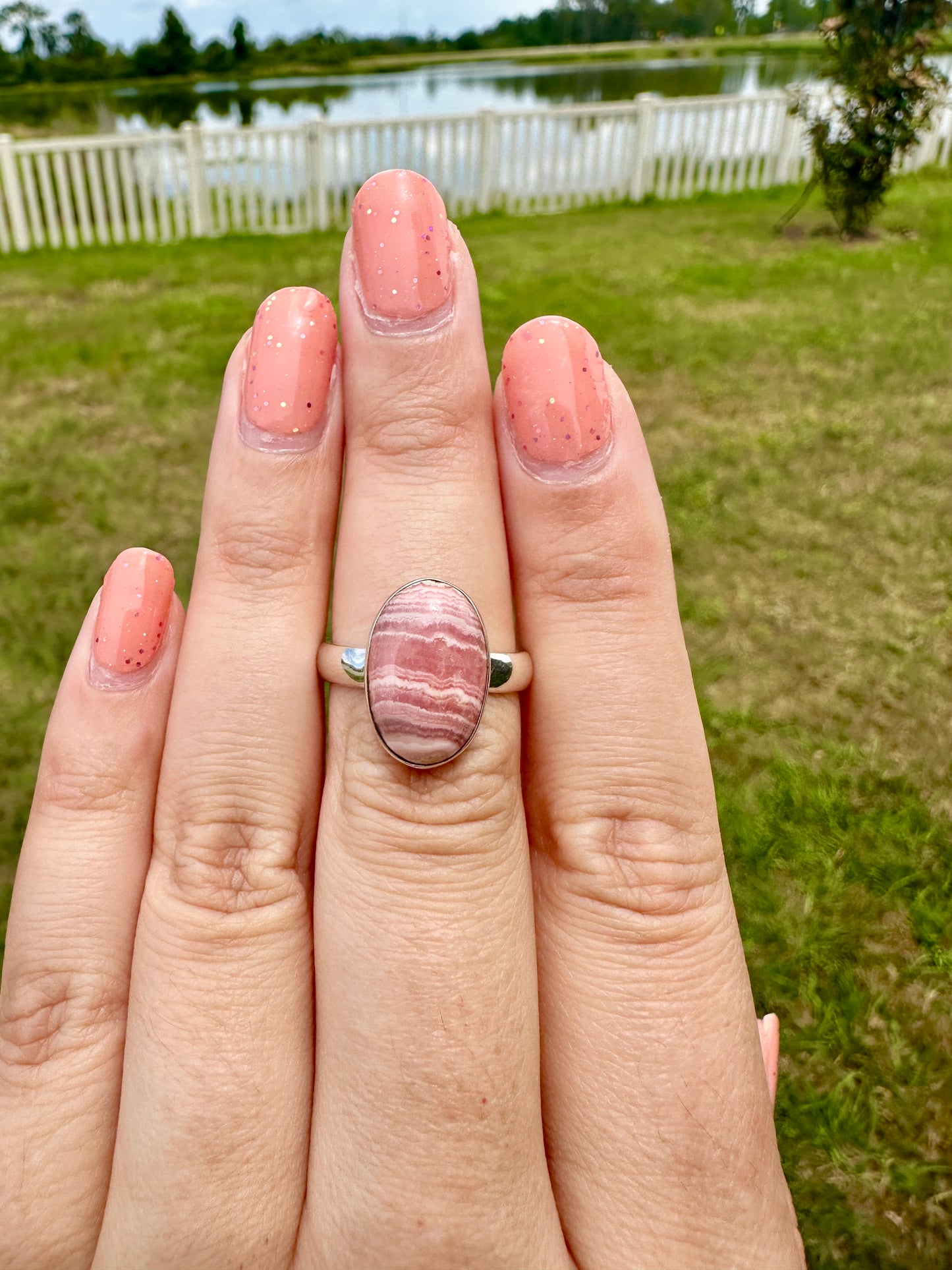 Beautiful Rhodochrosite Sterling Silver Ring Size 8.25 - Elegant Pink Gemstone, Artisan Crafted Jewelry, Perfect for Any Occasion