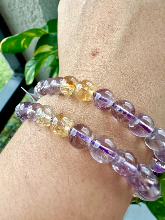 Elegant Ametrine Bracelet with 7mm Beads - A Harmonious Blend of Amethyst and Citrine, Perfect for Balancing Energy