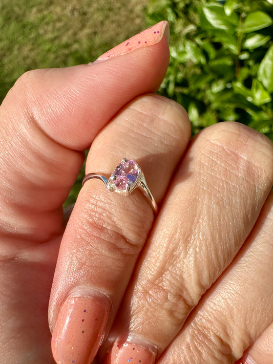 Pink Quartz Sterling Silver Ring Size 5 - Delicate Gemstone Jewelry for Girls, Perfect Gift, Elegant and Simple Design for Everyday Wear