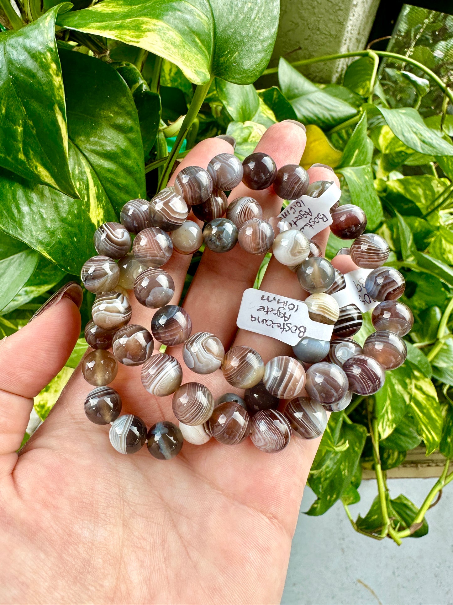 Botswana Agate Bracelet 10mm Beads - Elegant Natural Stone Jewelry for Healing and Fashion, Perfect Gift for Mindfulness