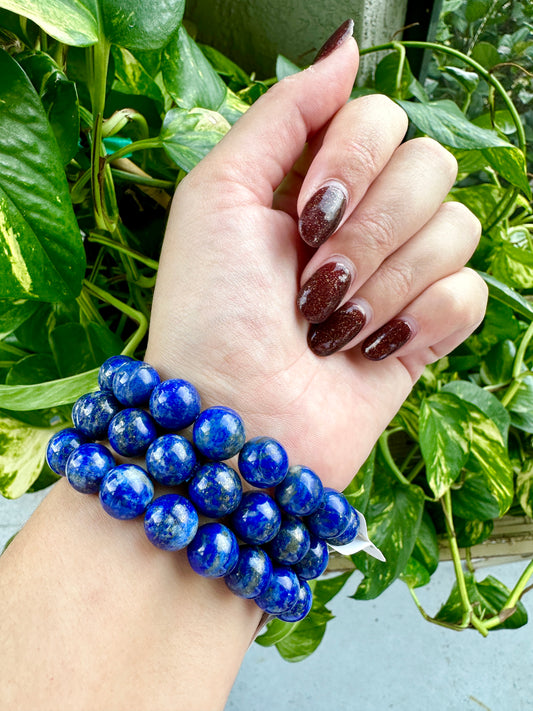 Lapis Lazuli Bracelet 11.3mm: Majestic Deep Blue Beads, Wisdom & Truth Enhancer, Luxurious Accessory for Spiritual Connection