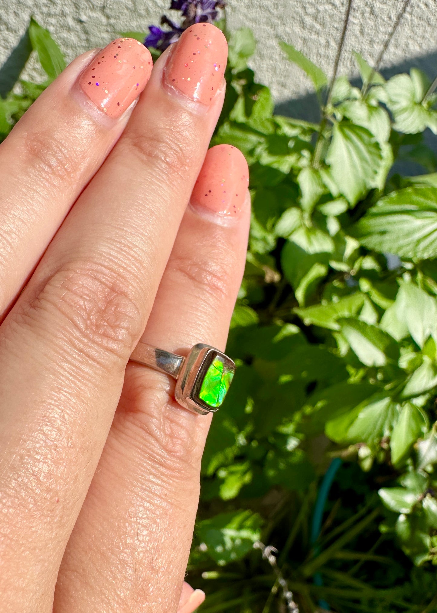 Ammolite Ring in Sterling Silver - Radiant Size 7  - A Dazzling Display of Color, Perfect for Adding a Touch of Elegance to Any Outfit