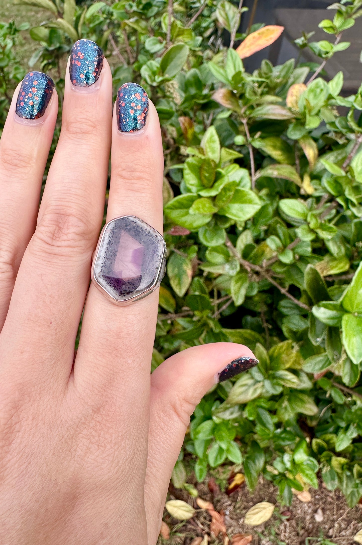 Atomic Trapiche Amethyst Sterling Silver Ring, Size 9 Statement Jewelry, Unique Gemstone Boho Chic Gift for Her