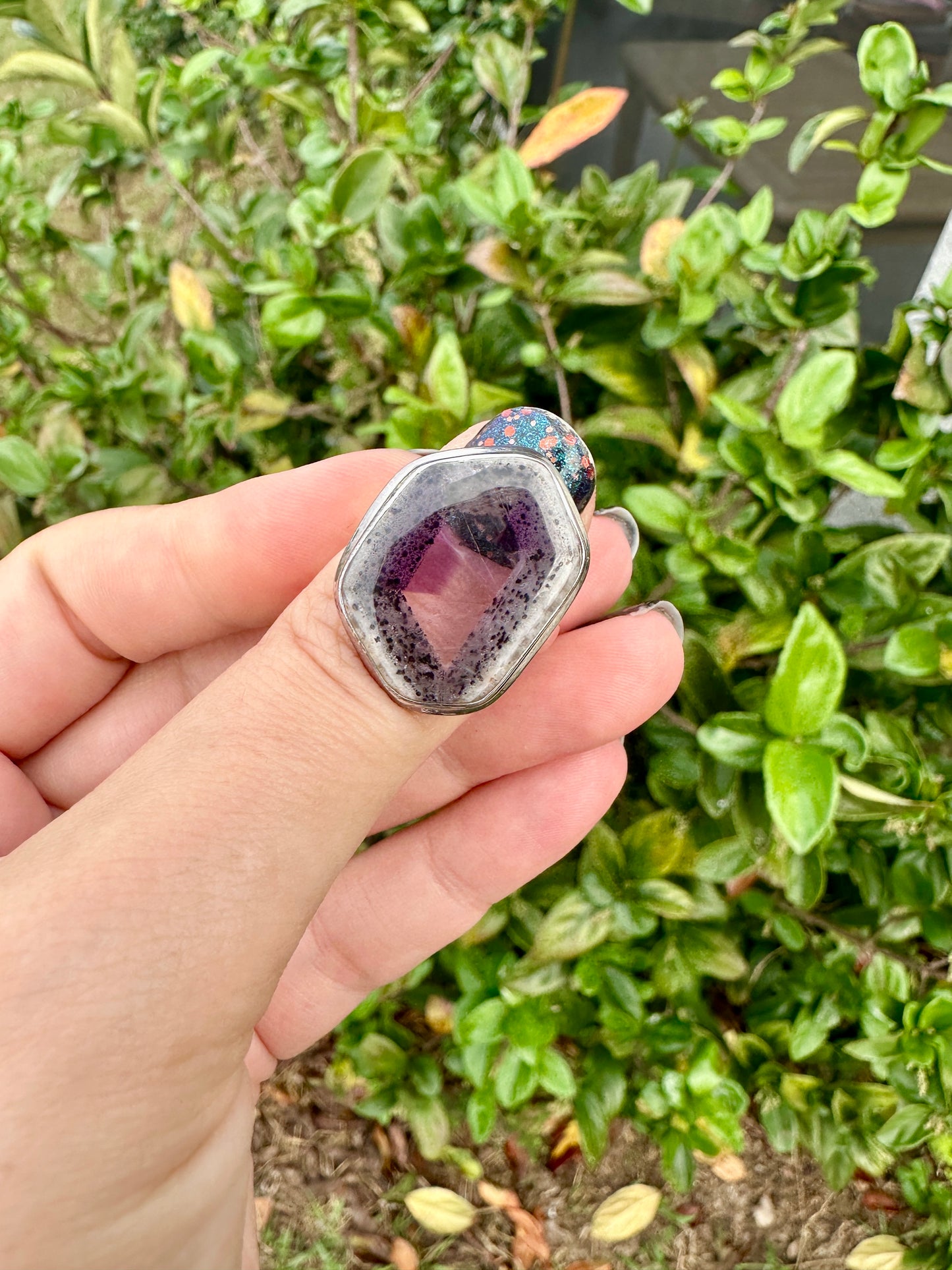 Atomic Trapiche Amethyst Sterling Silver Ring, Size 9 Statement Jewelry, Unique Gemstone Boho Chic Gift for Her