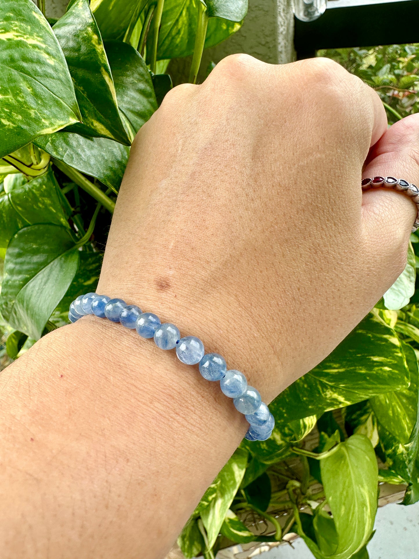 Kyanite Bracelet 6mm: Elegant Deep Blue Crystal Bead Jewelry, Enhances Communication & Tranquility, Perfect Accessory for Energy Balance