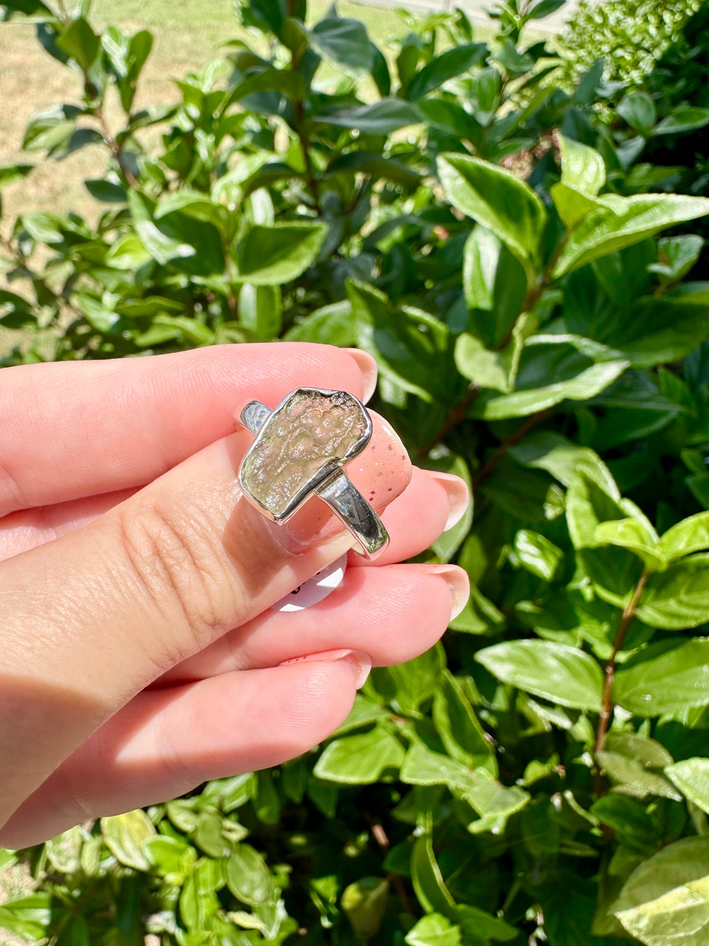 Sterling Silver Moldavite Ring Size 11 - Cosmic Energy and Transformation in Exquisite Handcrafted Jewelry