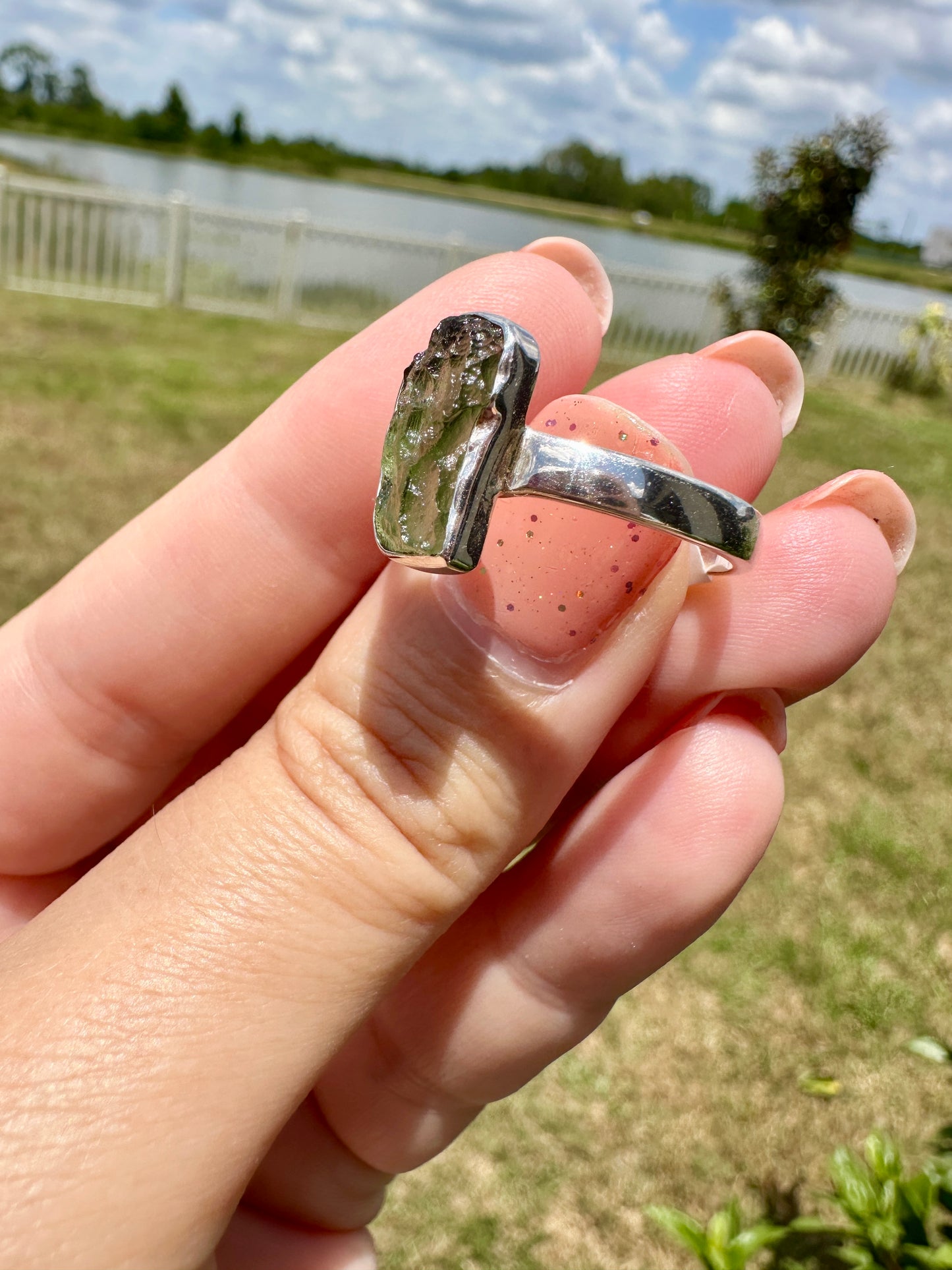 Sterling Silver Moldavite Ring Size 11 - Cosmic Energy and Transformation in Exquisite Handcrafted Jewelry