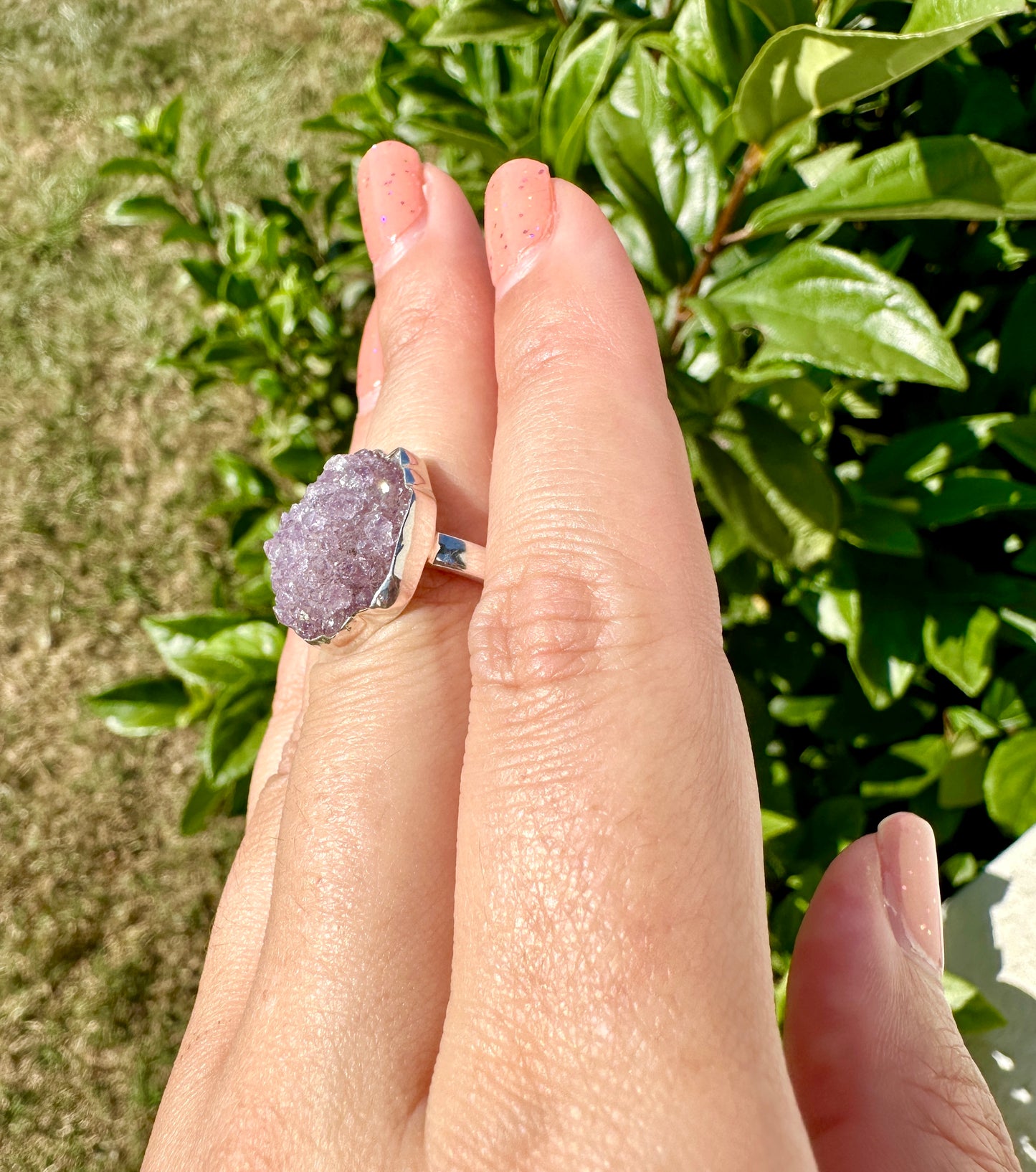 Stunning Amethyst Druzy Sterling Silver Ring - Size 8: Sparkling Natural Crystal, Perfect for Elegance and Healing