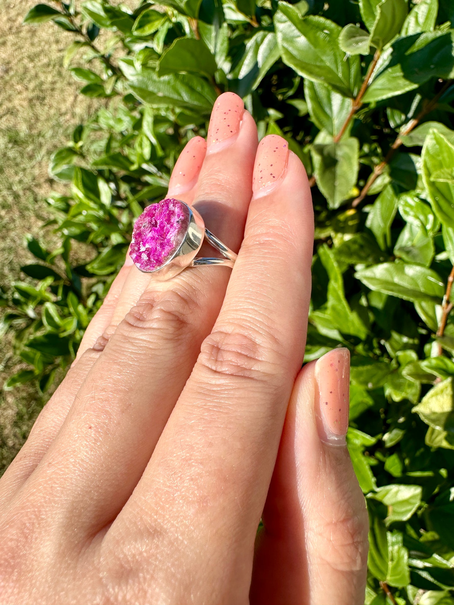 Cobaltoan Calcite Sterling Silver Ring Size 8 - Vibrant Pink Gemstone Jewelry for Love and Healing, Elegant Accessory