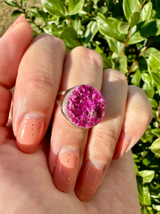 Cobaltoan Calcite Sterling Silver Ring Size 8 - Vibrant Pink Gemstone Jewelry for Love and Healing, Elegant Accessory