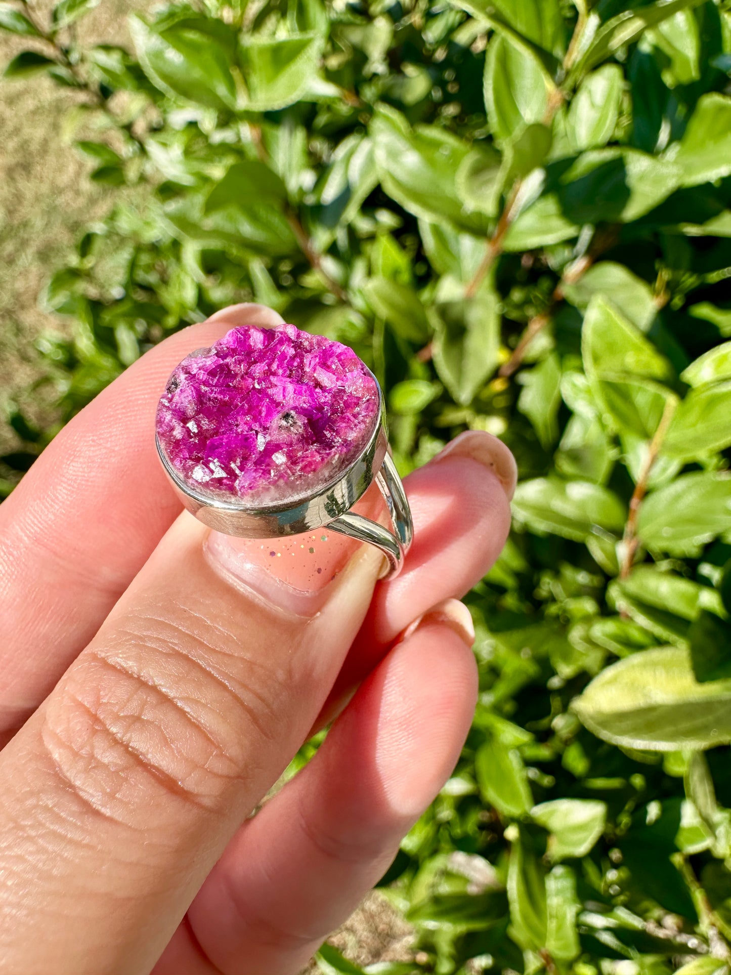 Cobaltoan Calcite Sterling Silver Ring Size 8 - Vibrant Pink Gemstone Jewelry for Love and Healing, Elegant Accessory