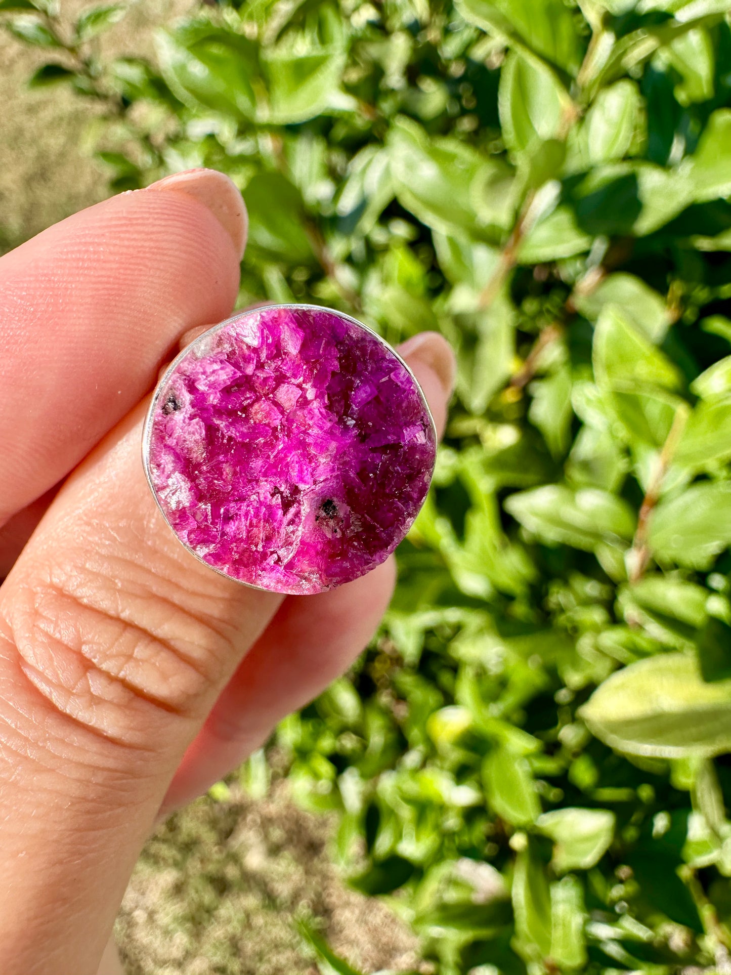 Cobaltoan Calcite Sterling Silver Ring Size 8 - Vibrant Pink Gemstone Jewelry for Love and Healing, Elegant Accessory