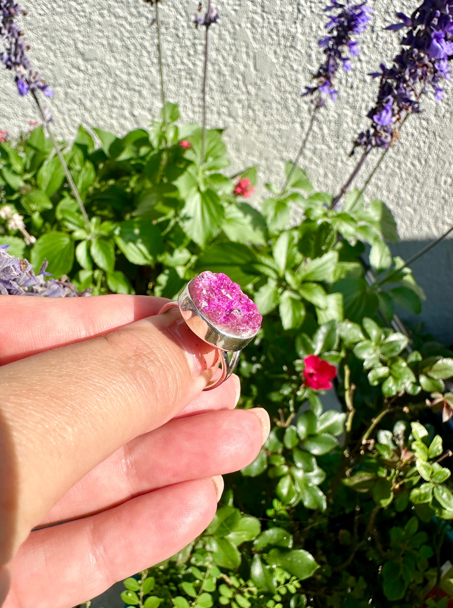 Cobaltoan Calcite Sterling Silver Ring Size 8 - Vibrant Pink Gemstone Jewelry for Love and Healing, Elegant Accessory