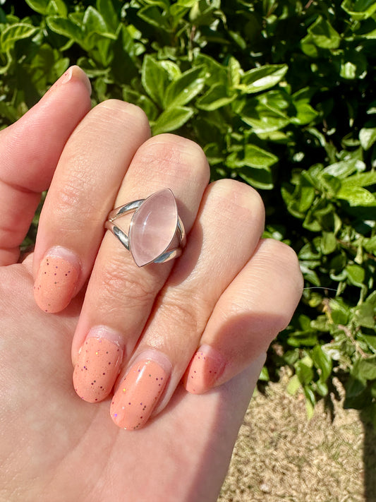 Rose Quartz Sterling Silver Ring, Elegant Size 6.5 Rose Quartz Gemstone Ring, Perfect Gift for Her, Handcrafted Pink Quartz Jewelry