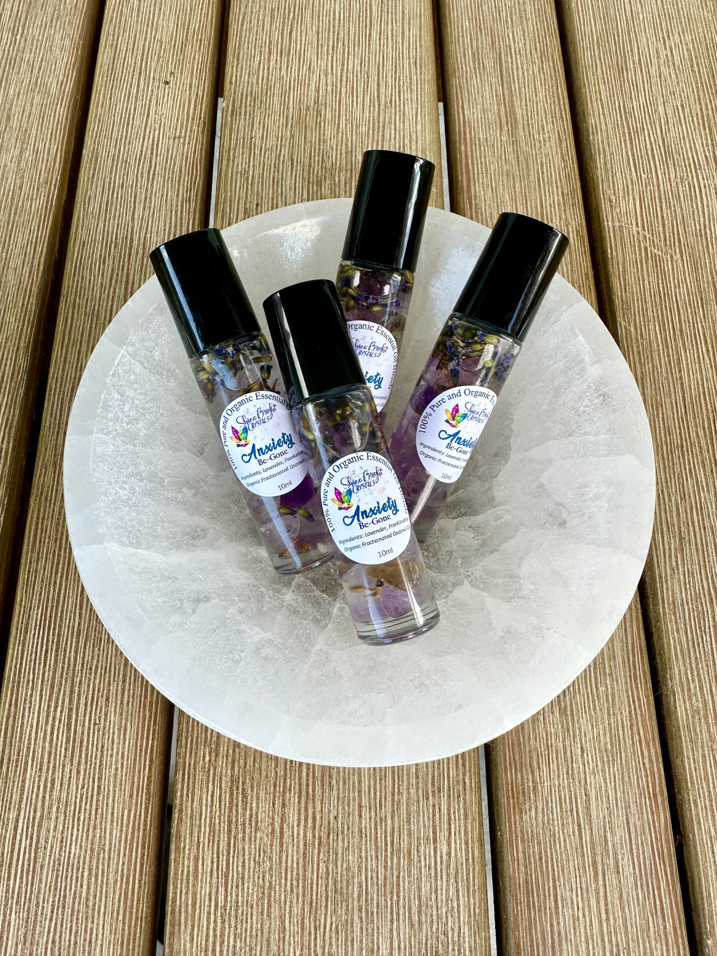 Anxiety Be Gone: Crystal-Infused Lavender Essential Oil Roller - Natural Perfume for Anxiety & Stress Relief, A Calming Blend for Peace and Tranquility