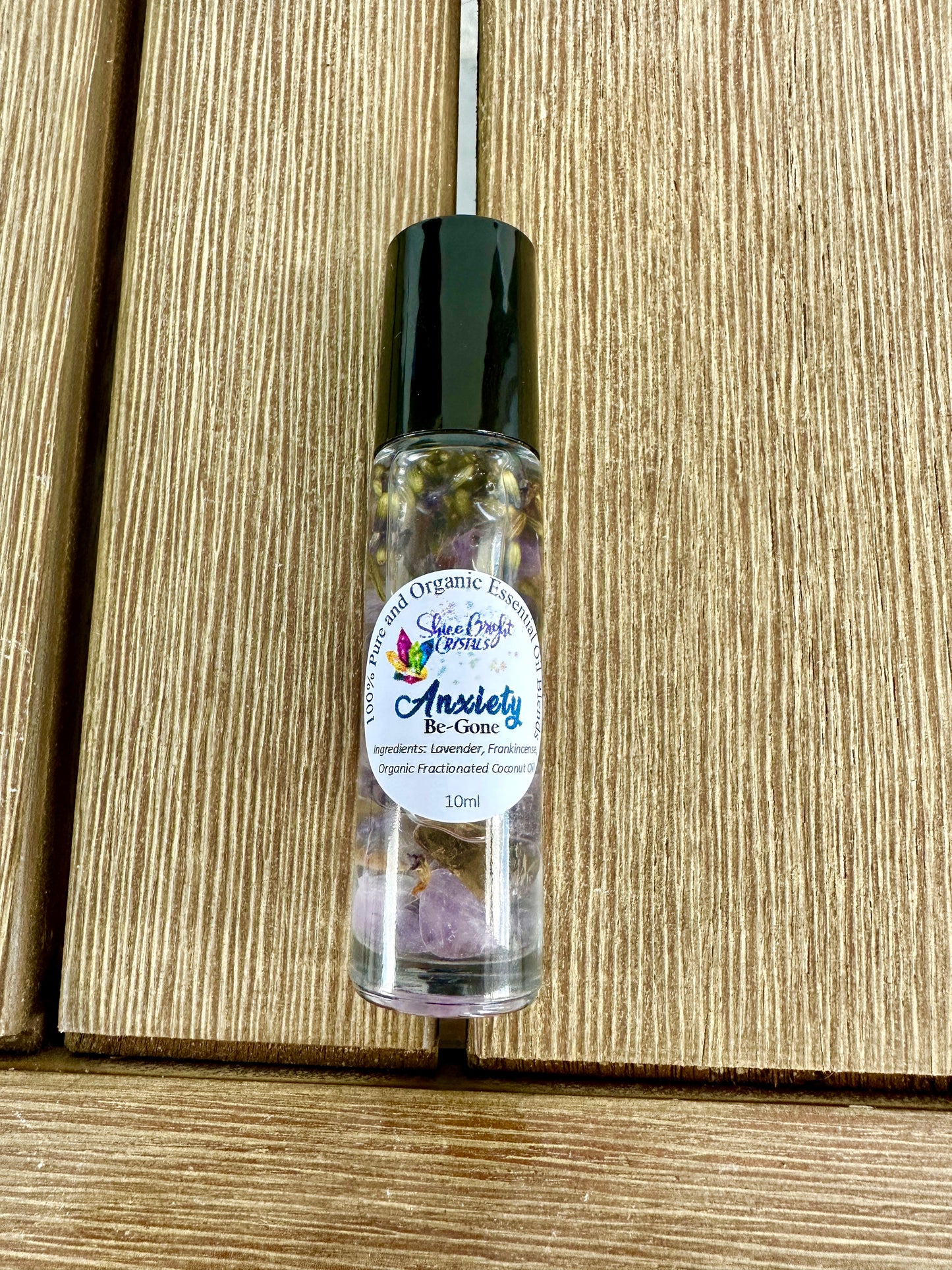 Anxiety Be Gone: Crystal-Infused Lavender Essential Oil Roller - Natural Perfume for Anxiety & Stress Relief, A Calming Blend for Peace and Tranquility