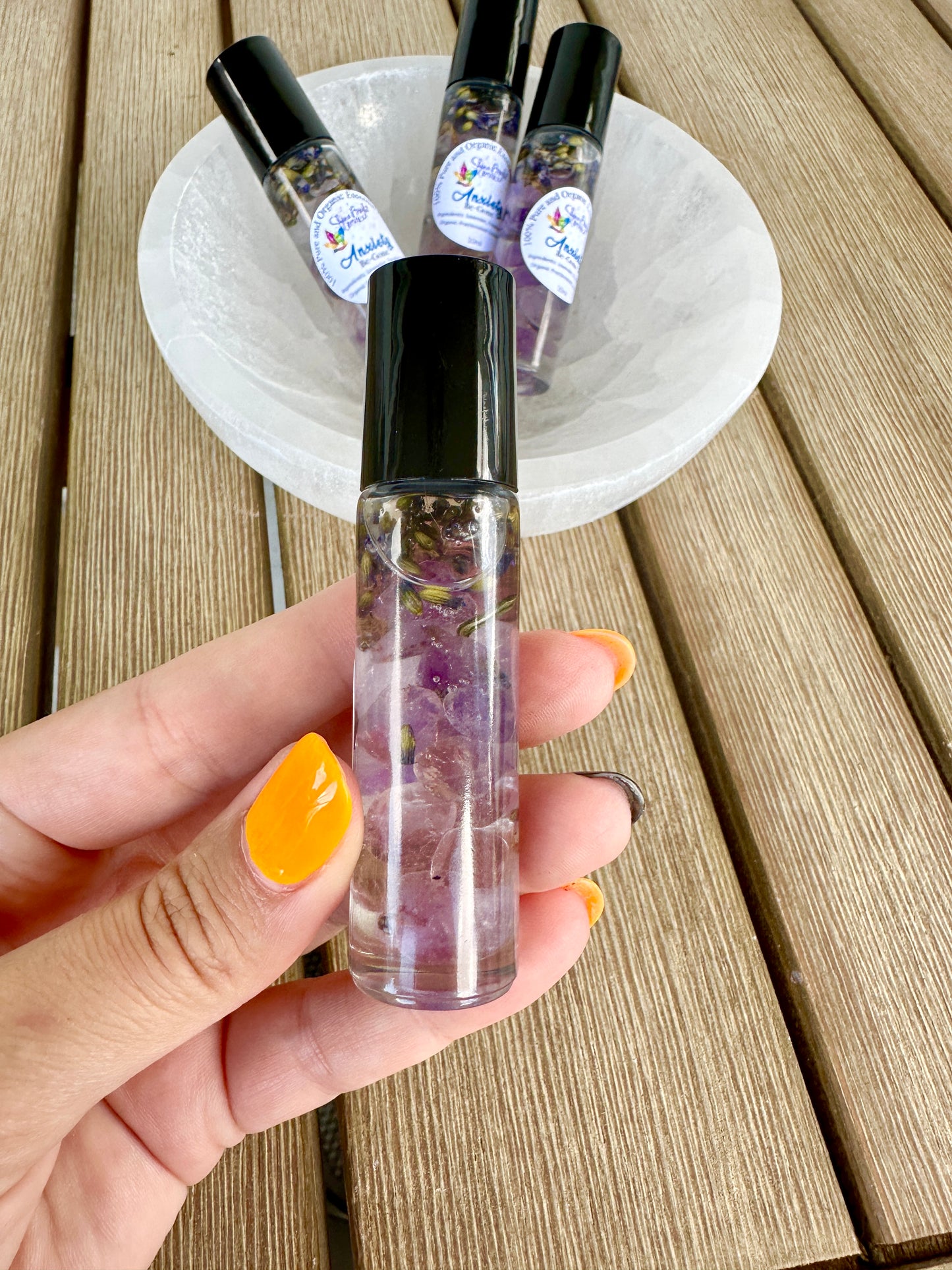 Anxiety Be Gone: Crystal-Infused Lavender Essential Oil Roller - Natural Perfume for Anxiety & Stress Relief, A Calming Blend for Peace and Tranquility