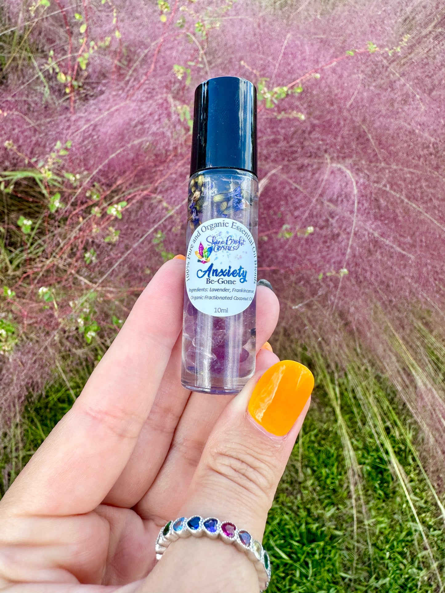 Anxiety Be Gone: Crystal-Infused Lavender Essential Oil Roller - Natural Perfume for Anxiety & Stress Relief, A Calming Blend for Peace and Tranquility