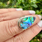 Paua Shell Sterling Silver Ring, Iridescent Abalone Ring for Women, Boho Shell Jewelry Size 6.25, Nature-Inspired Gift for Her