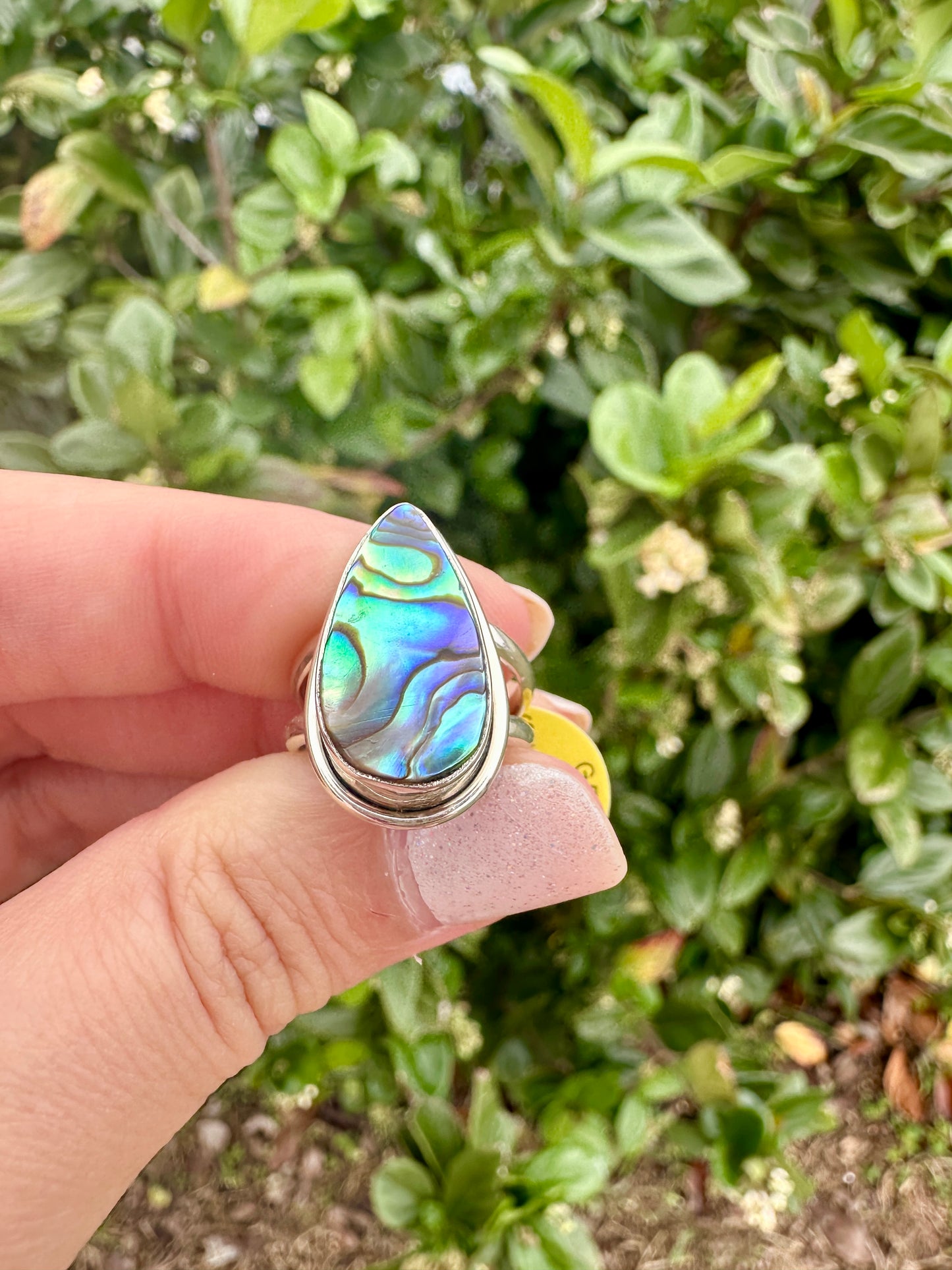 Paua Shell Sterling Silver Ring, Iridescent Abalone Ring for Women, Boho Shell Jewelry Size 6.25, Nature-Inspired Gift for Her