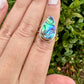 Paua Shell Sterling Silver Ring, Iridescent Abalone Ring for Women, Boho Shell Jewelry Size 6.25, Nature-Inspired Gift for Her