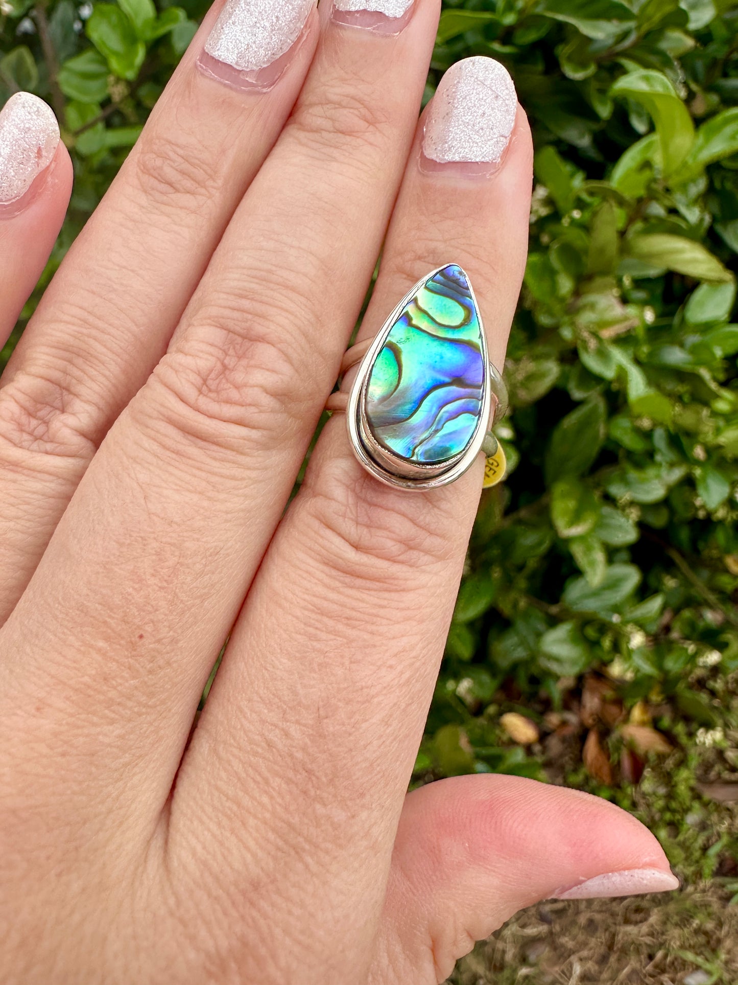 Paua Shell Sterling Silver Ring, Iridescent Abalone Ring for Women, Boho Shell Jewelry Size 6.25, Nature-Inspired Gift for Her