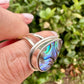 Paua Shell Sterling Silver Ring, Iridescent Abalone Ring for Women, Boho Shell Jewelry Size 6.25, Nature-Inspired Gift for Her