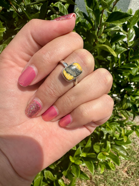 Elegant Sterling Silver Ring with Bumble Bee Jasper, Size 8.25 - A Unique Statement Piece for Jewelry Enthusiasts