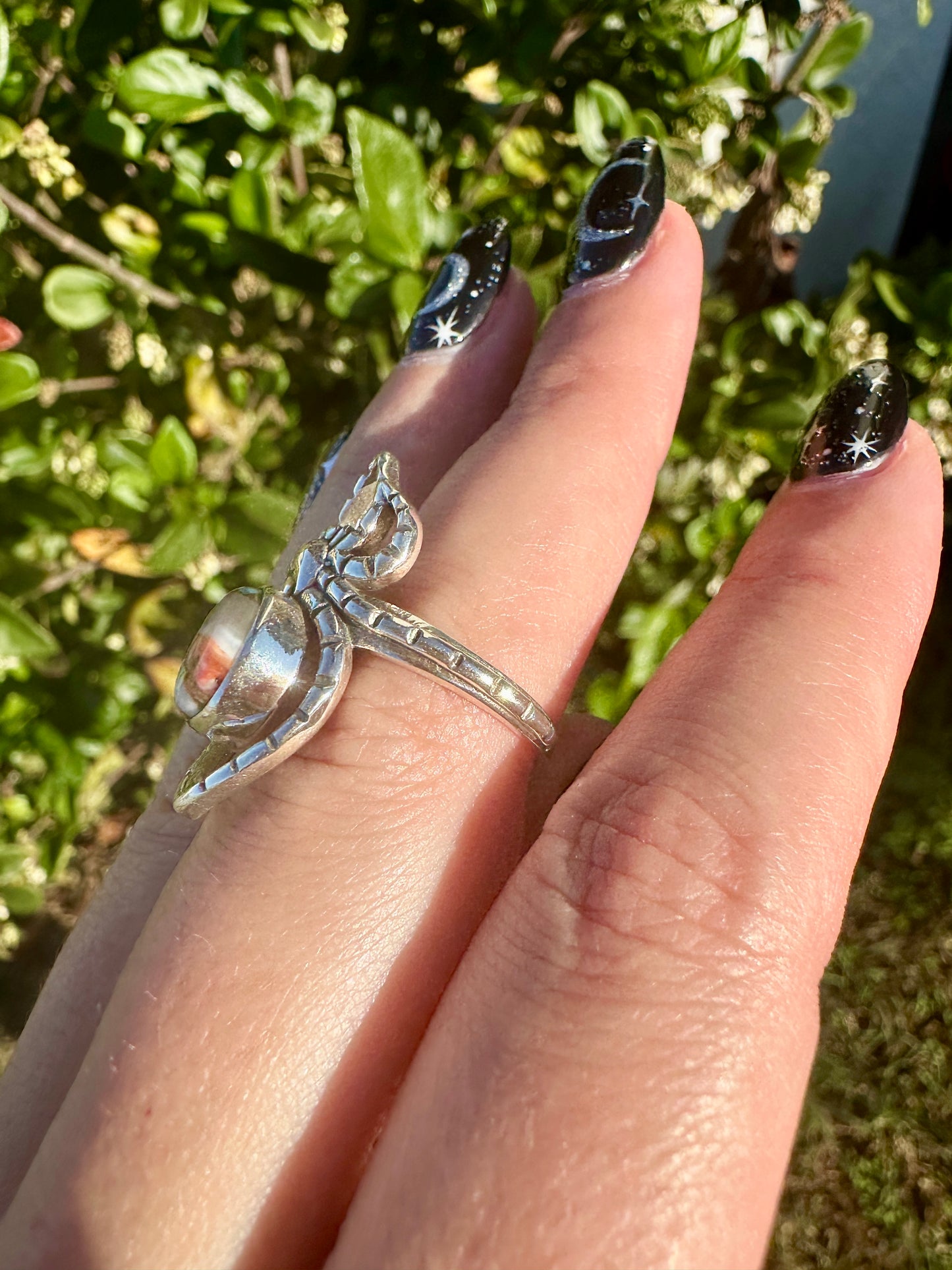 Spiny Oyster Turquoise Sterling Silver Spider Ring, Unique Boho Statement Ring, Nature-Inspired Jewelry Size 9.25, Gift for Her