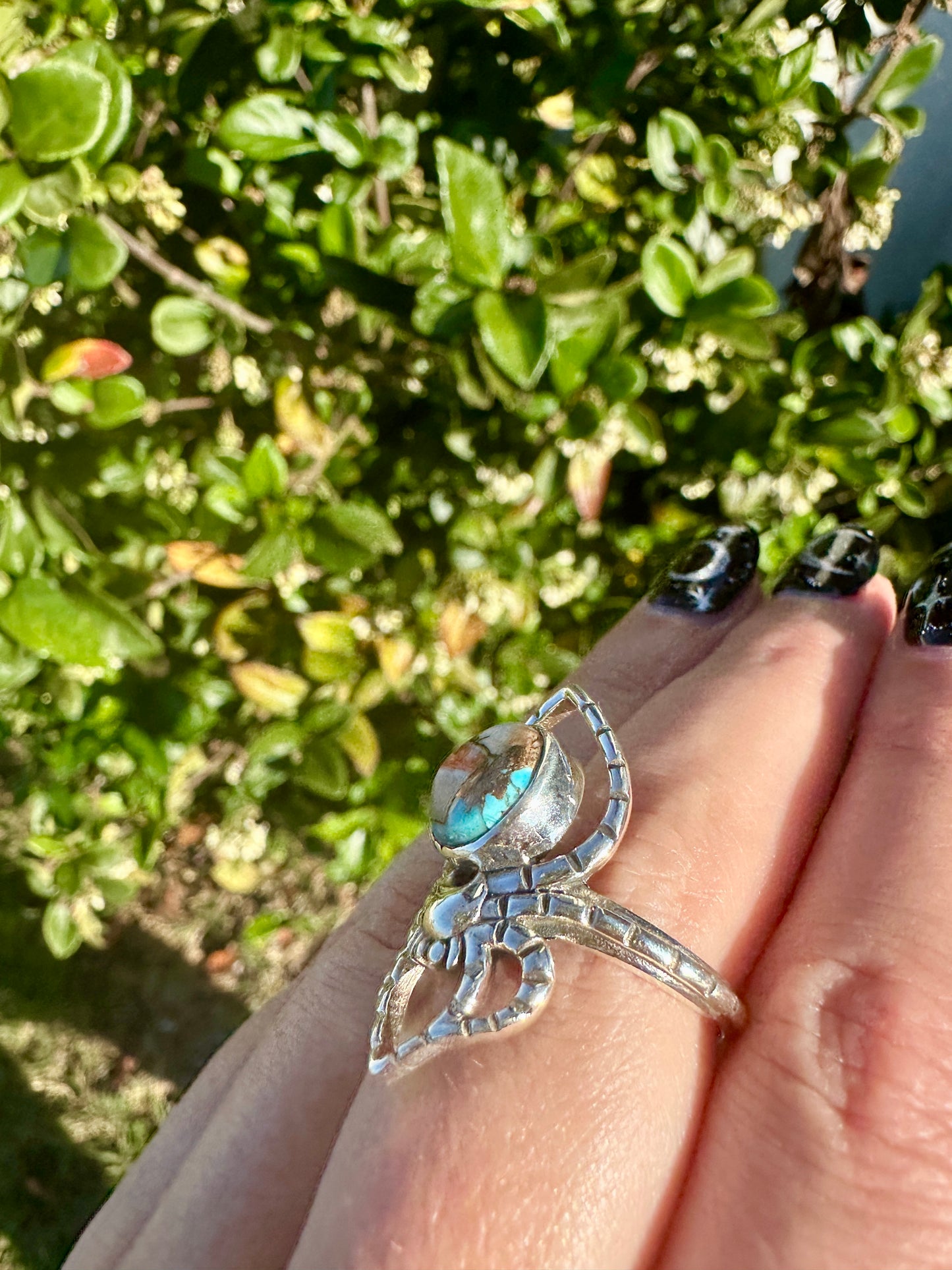 Spiny Oyster Turquoise Sterling Silver Spider Ring, Unique Boho Statement Ring, Nature-Inspired Jewelry Size 9.25, Gift for Her