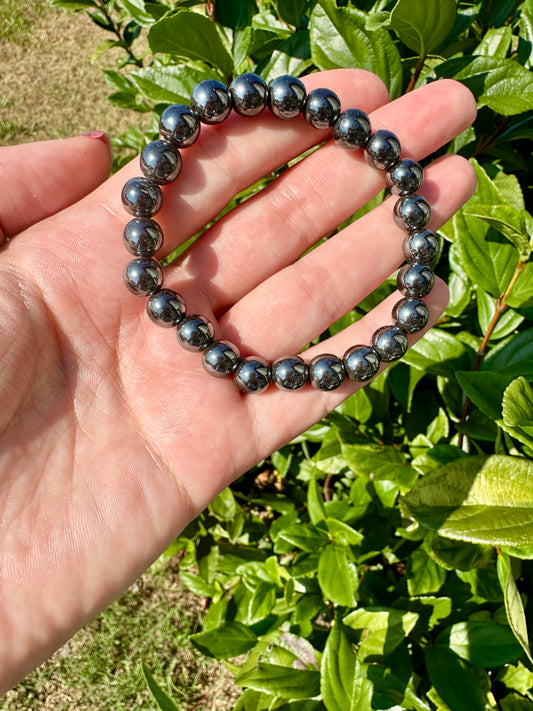 Sophisticated 8mm Hematite Bead Bracelet – Natural Stone Stretch Bracelet for Grounding Energy and Style – Unisex Jewelry Gift