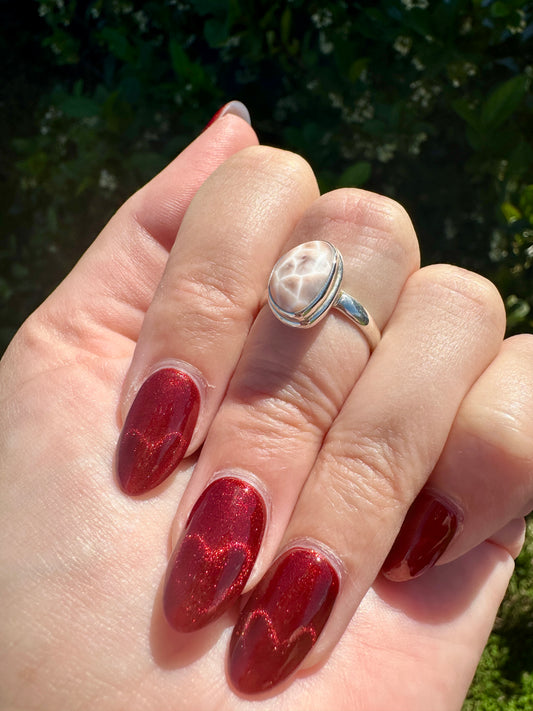 Sterling Silver Natrolite Ring Size 6.25, Unique Gemstone Ring, Rare Crystal Jewelry, Elegant Handmade Statement Ring, Gift for Her