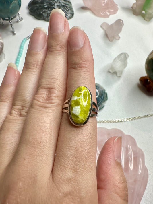 Handcrafted Lizardite Sterling Silver Ring Size 8, Unique Green Gemstone Jewelry, Elegant Women's Statement Ring, Natural Stone Ring, Gift for Her