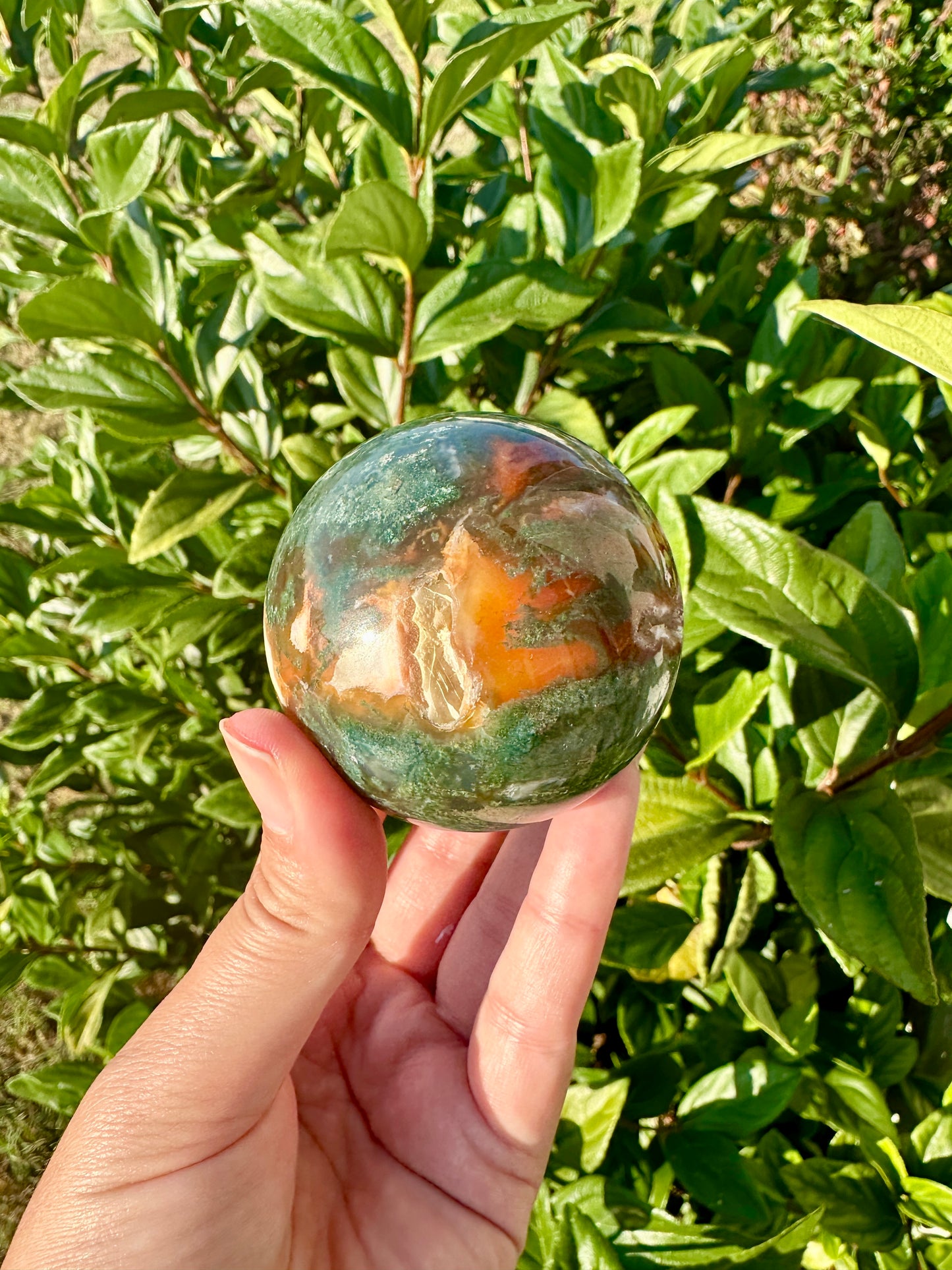 Stunning Moss Agate and Carnelian Sphere 60.7mm - Natural Healing Stone Ball for Meditation and Home Decor, Unique Earthy Colors