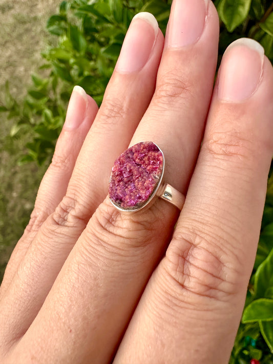 Cobaltoan Calcite Sterling Silver Ring Size 8 - Vibrant Pink Gemstone Jewelry for Love and Healing, Elegant Accessory