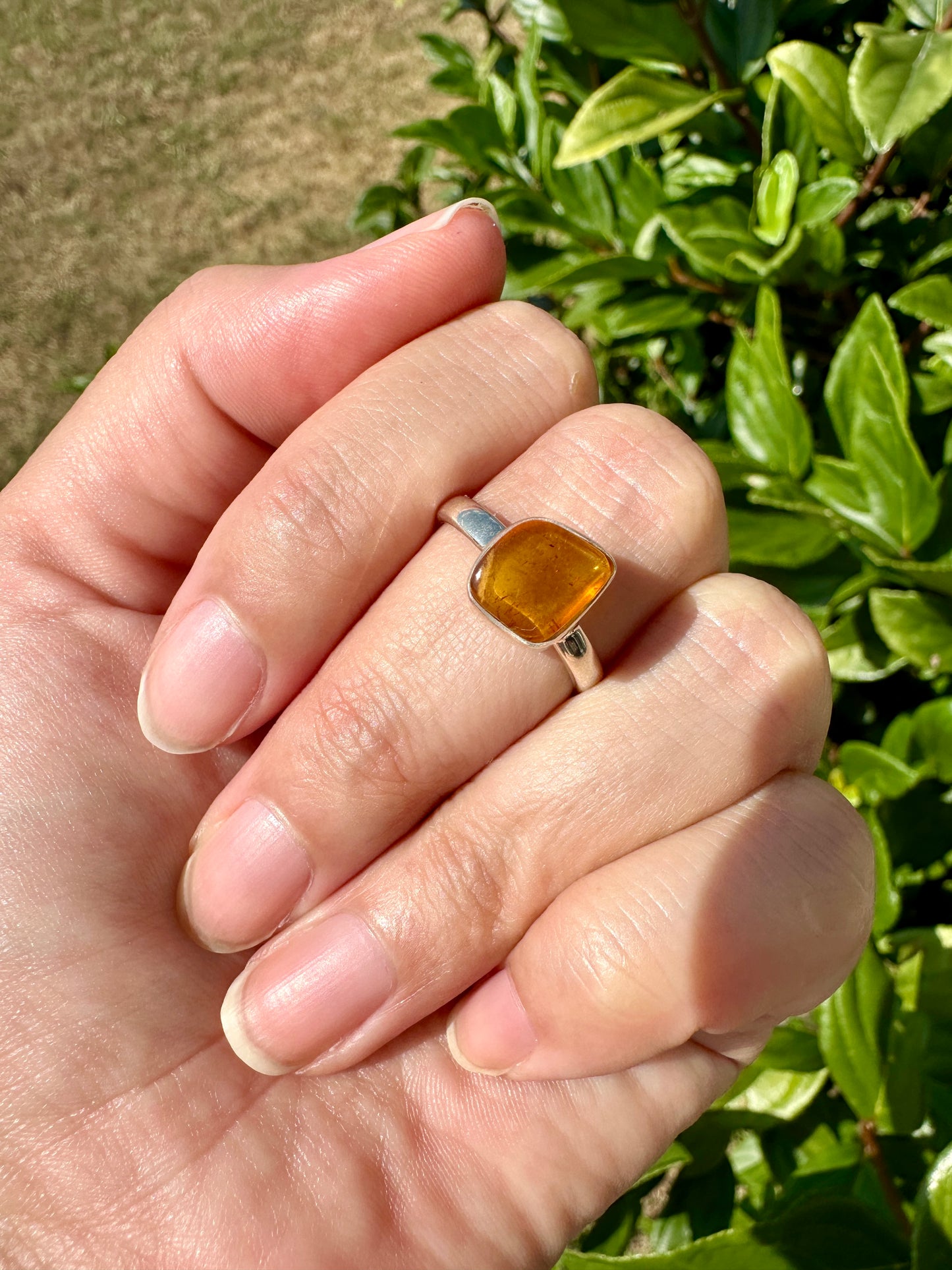 Handcrafted Baltic Amber Sterling Silver Ring - Size 8 UV Reactive Gemstone - Unique Artisan Jewelry - Perfect Gift for Her