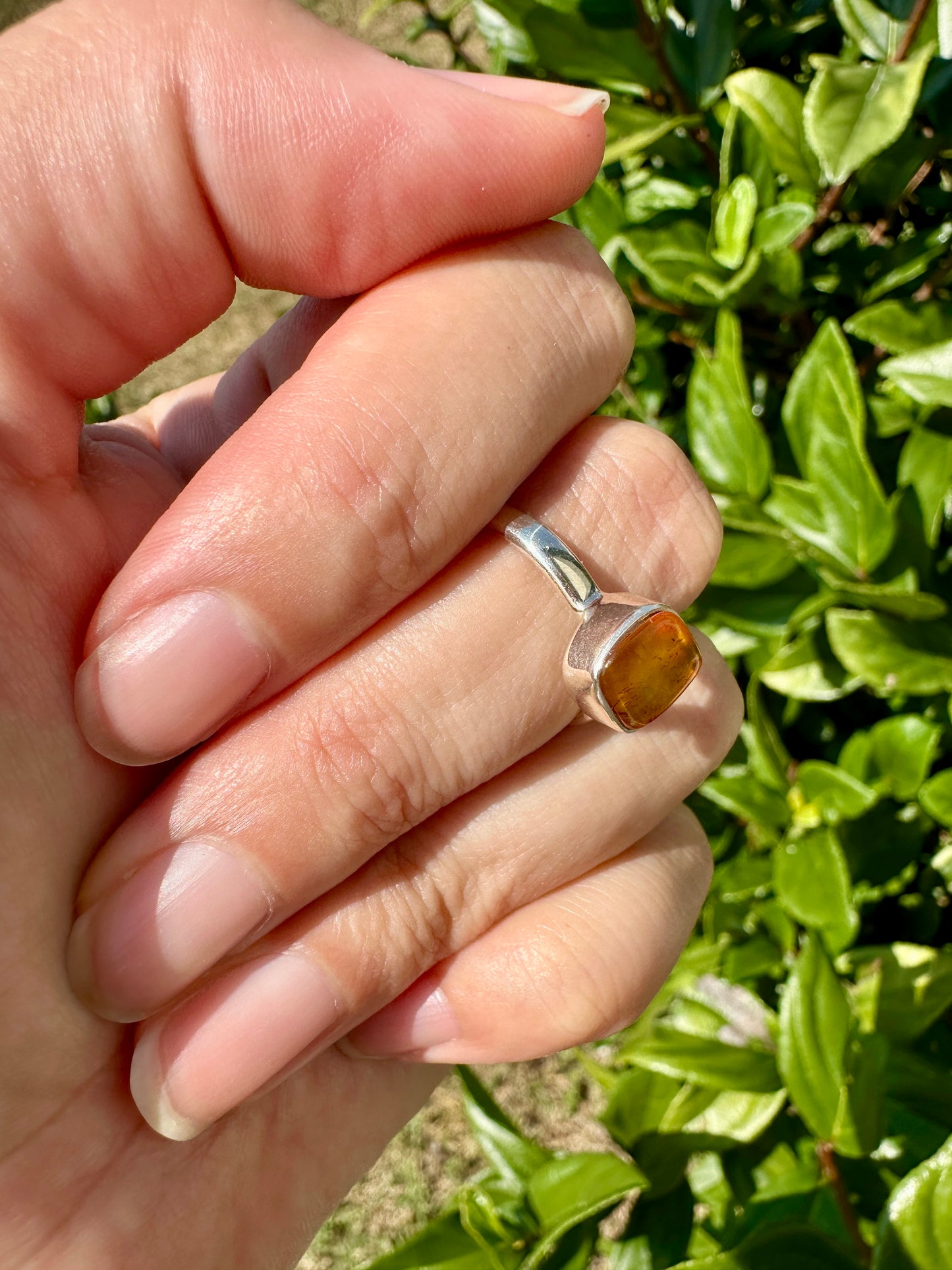 Handcrafted Baltic Amber Sterling Silver Ring - Size 8 UV Reactive Gemstone - Unique Artisan Jewelry - Perfect Gift for Her