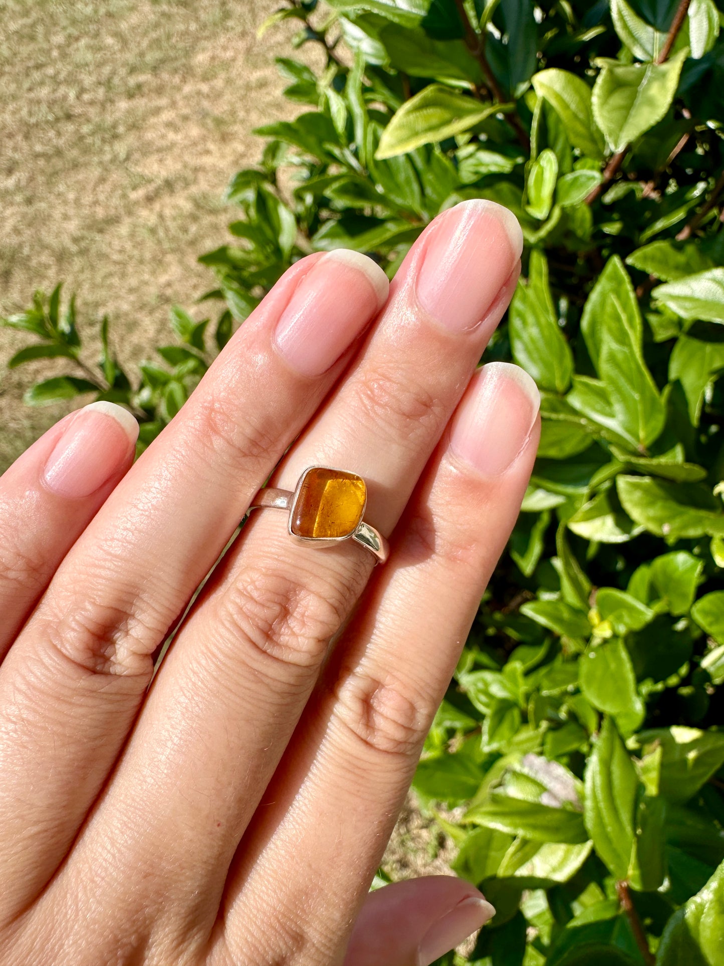 Handcrafted Baltic Amber Sterling Silver Ring - Size 8 UV Reactive Gemstone - Unique Artisan Jewelry - Perfect Gift for Her